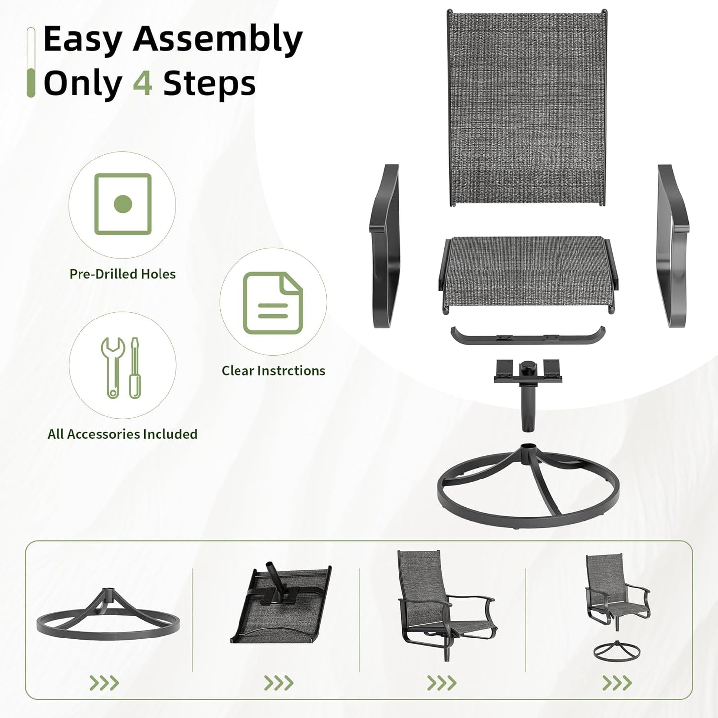 Amopatio Outdoor Patio Swivel Dining Chairs Set of 4, 360° Swivel Outdoor Chairs, All Weather Outdoor Swivel Chairs with Textilene Mesh and Rust-Proof Steel Frame, for Backyard, Porch, Dark Gray