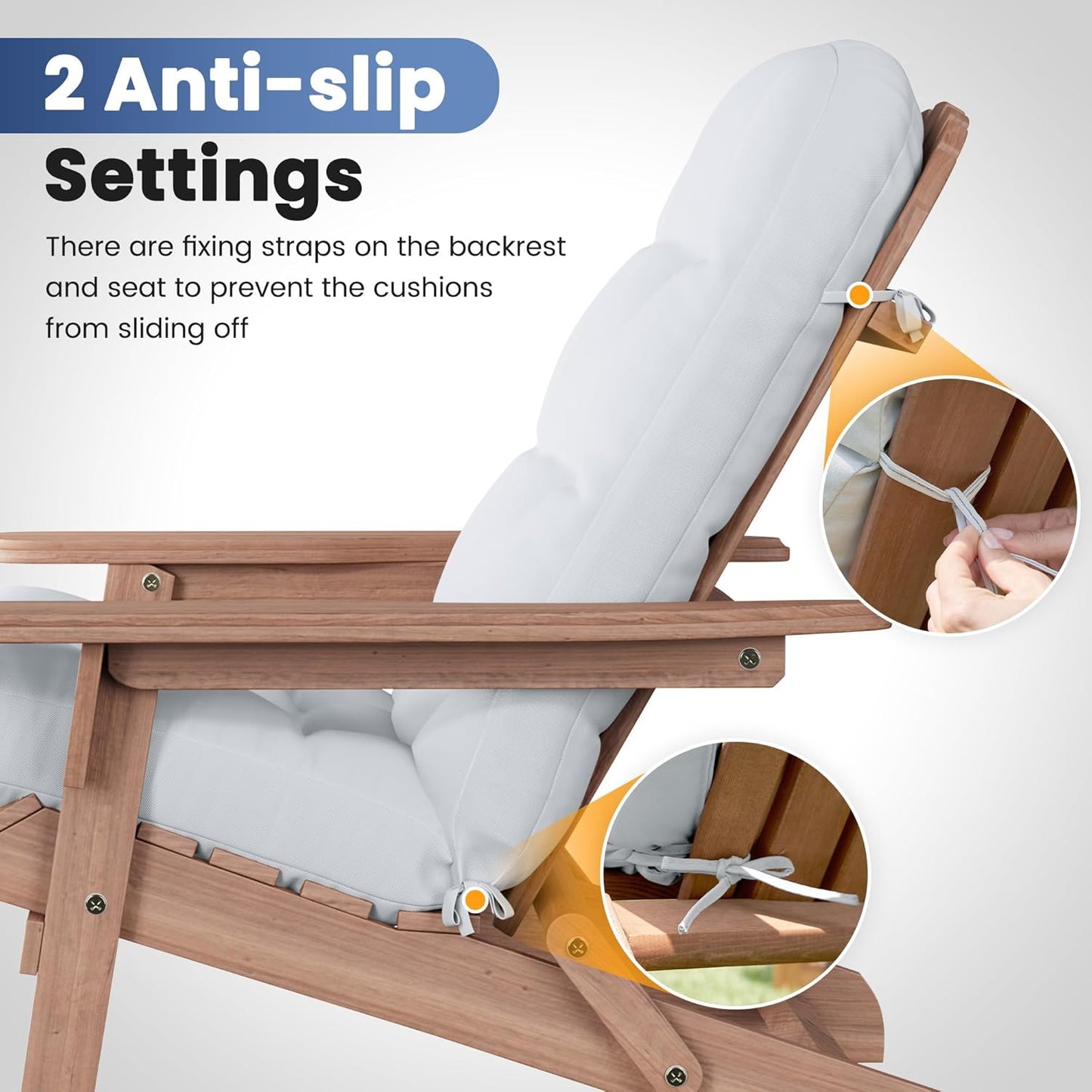 Amopatio Adirondack Chair Cushions 4" Thick Set - Outdoor Cushions for Patio Furniture, Contoured Design with Anti-Slip Straps & Water-Resistant Fabric for Adirondack Chairs, Light Gray