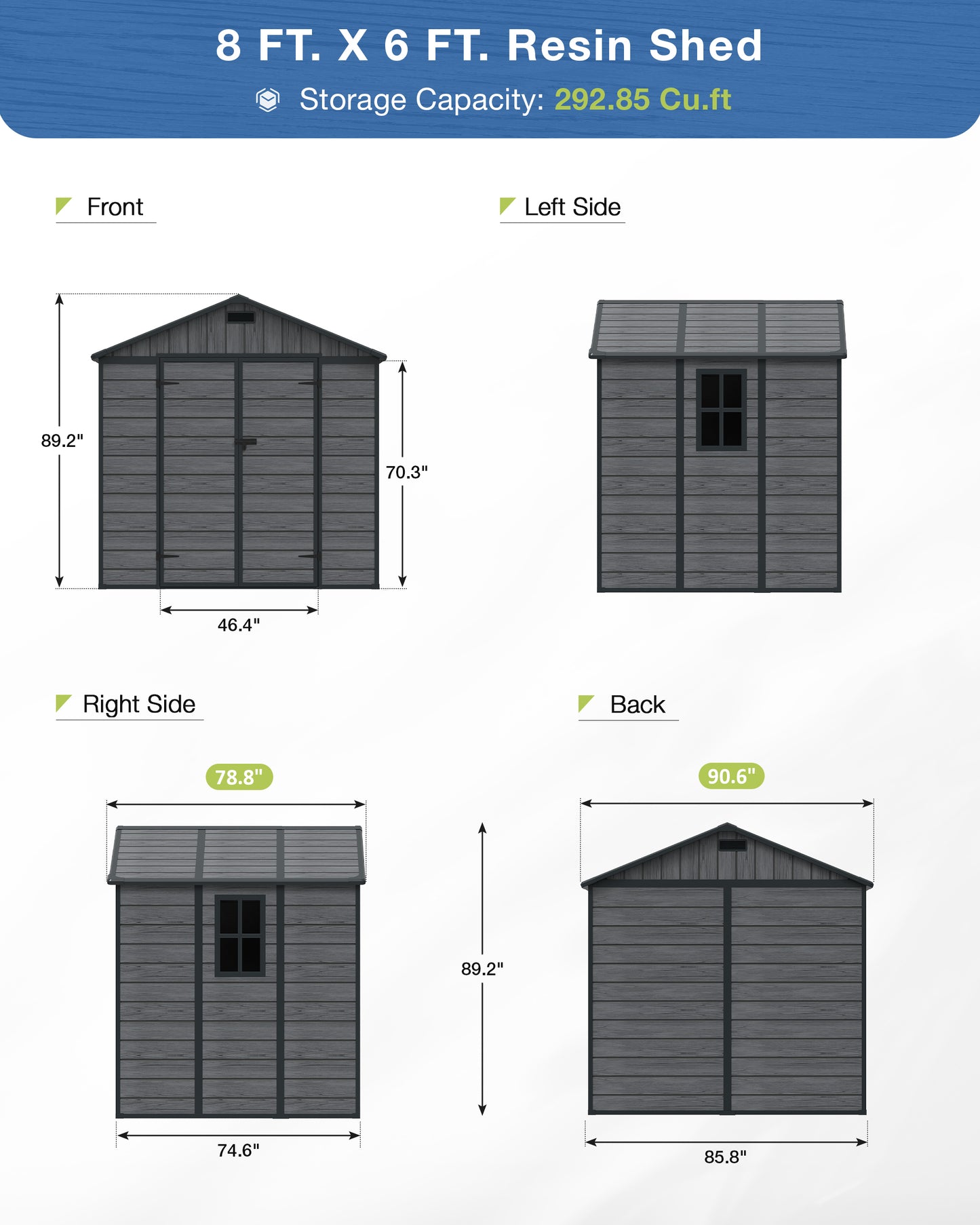 Amopatio Resin Outdoor Storage Shed 6x8FT