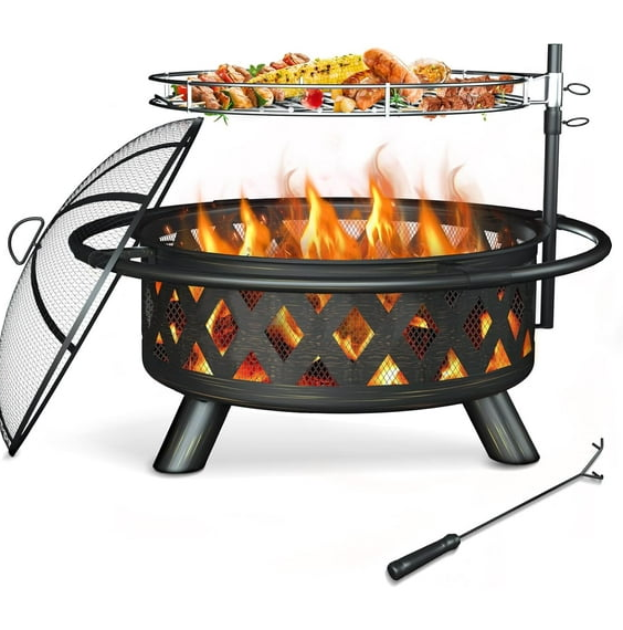 ELPOSUN Fire Pit for Outside 30 inch Outdoor Wood Burning Firepit Large Steel Firepit with protective cover for Backyard Bonfire Patio