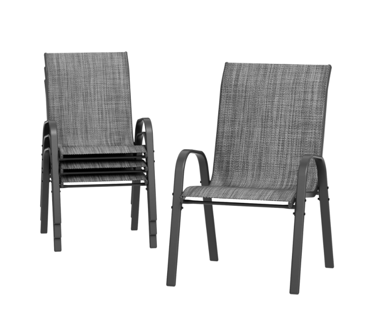 ELPOSUN Patio Chairs Set of 4, Outdoor Stackable Dining Chairs for All Weather, Breathable Garden Outdoor Furniture for Backyard Deck,Grey & White