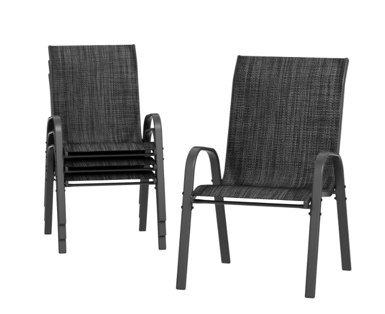 ELPOSUN Patio Chairs Set of 4, Outdoor Stackable Dining Chairs for All Weather, Breathable Garden Outdoor Furniture for Backyard Deck,Grey & White