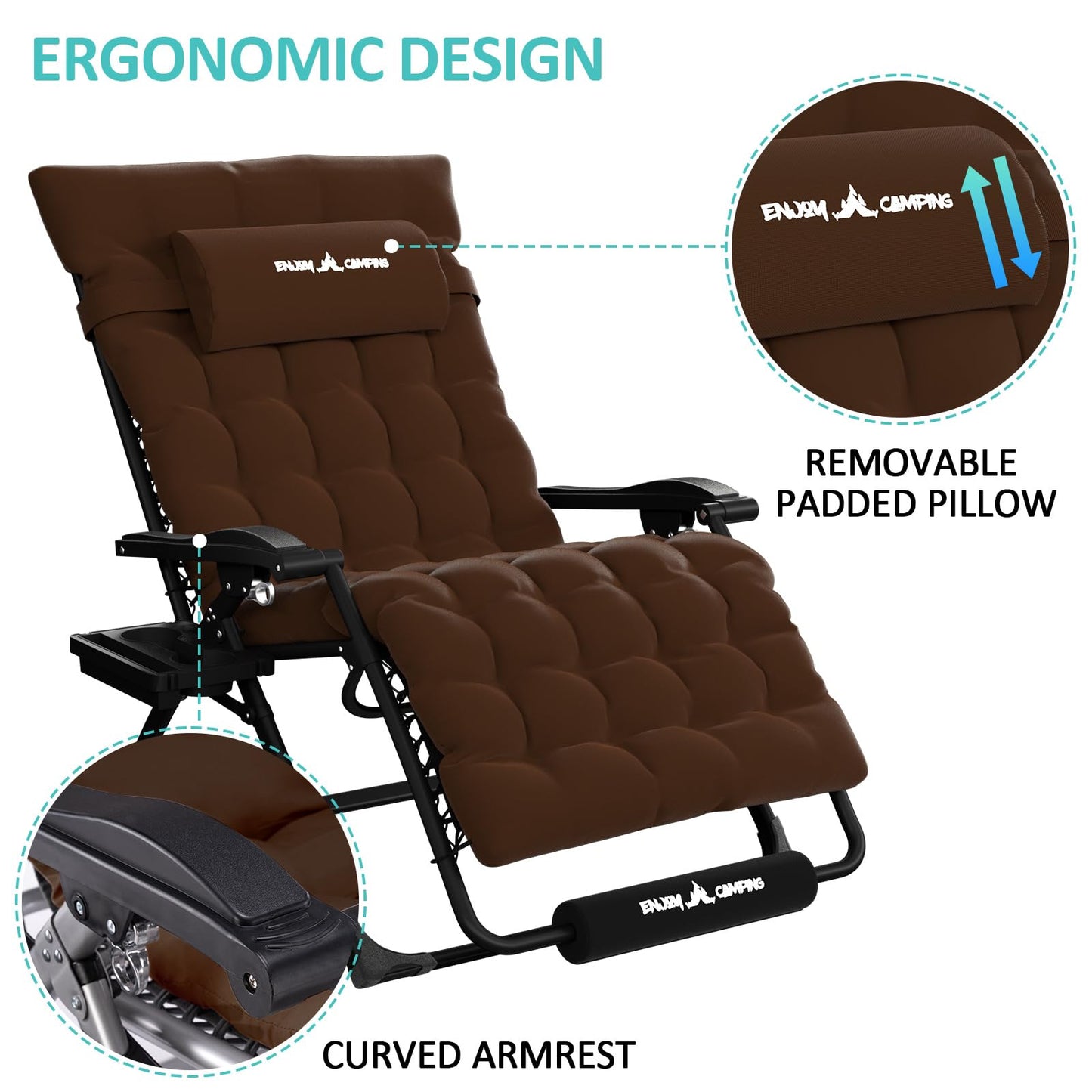 Amopatio Oversized Zero Gravity Chair with Cushion for Indoor & Outdoor, XXL 33Inch Patio Folding Reclining Lounge Chair with Tray/Footrest/Headrest