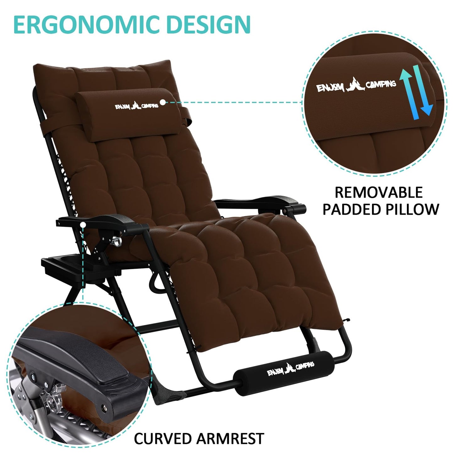 Amopatio Zero Gravity Chair, XL Outdoor Lounge Chairs with Cushion for Camping, Folding Reclining Patio Chairs for Outside Deck, Yard, Porch, Pool