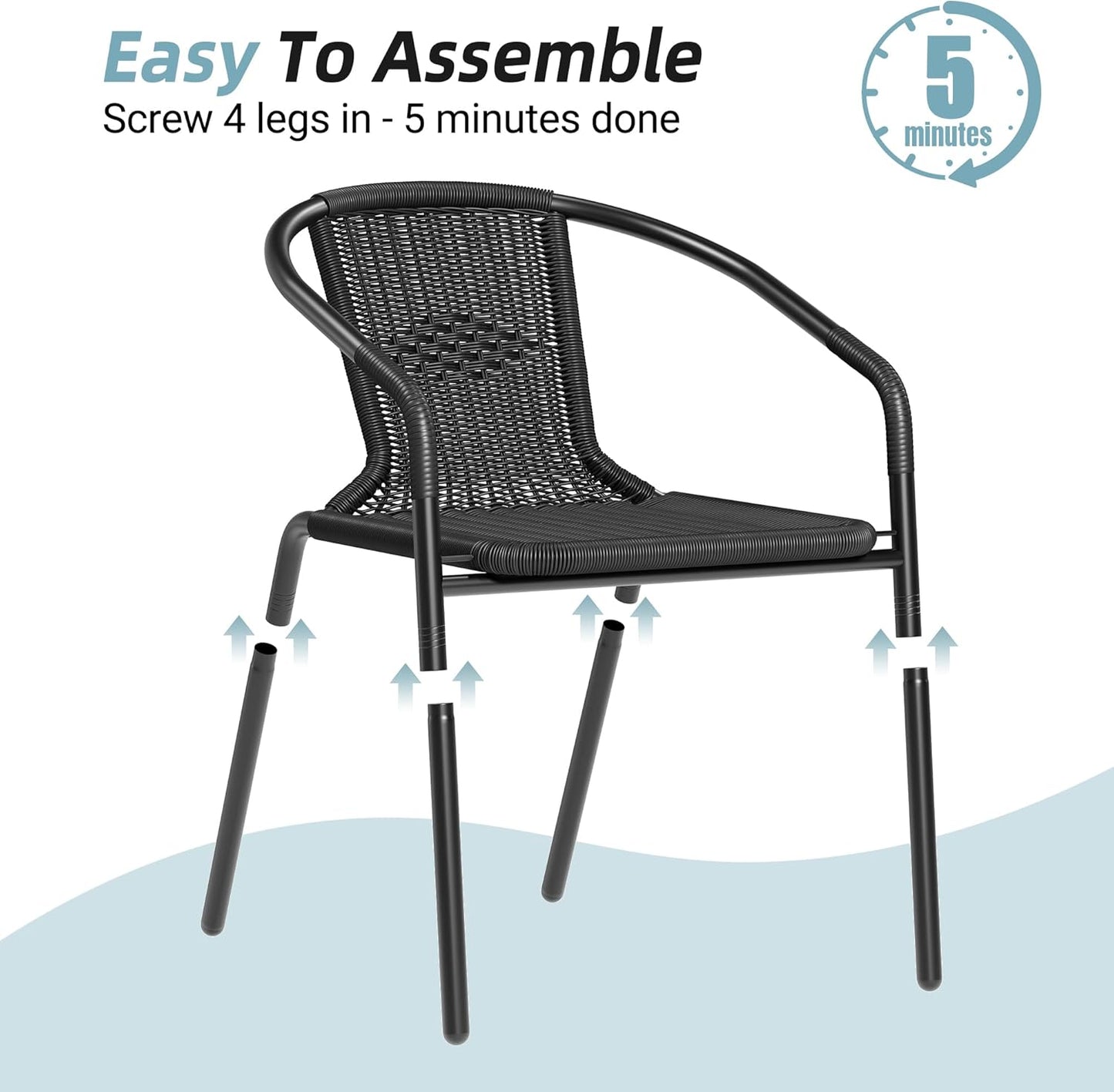 Amopatio Outdoor Dining Chairs Set of 4, Stackable Patio Chairs, Rattan Wicker Patio Chairs Set of 4, Bistro, Garden, Yard, Porch, Black