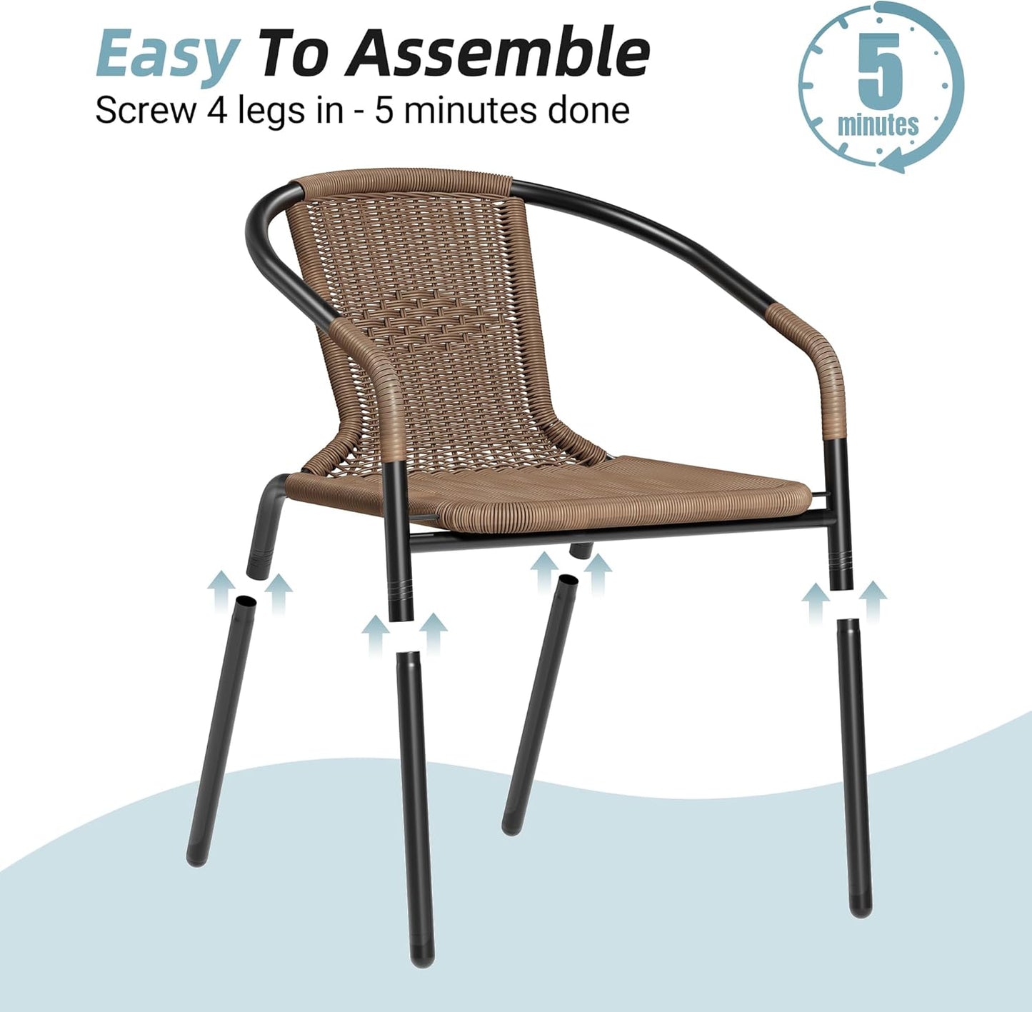 Amopatio Outdoor Dining Chairs Set of 4, Stackable Patio Chairs, Rattan Wicker Patio Dining Chairs Set of 4, Bistro, Deck, Yard, Porch, Brown