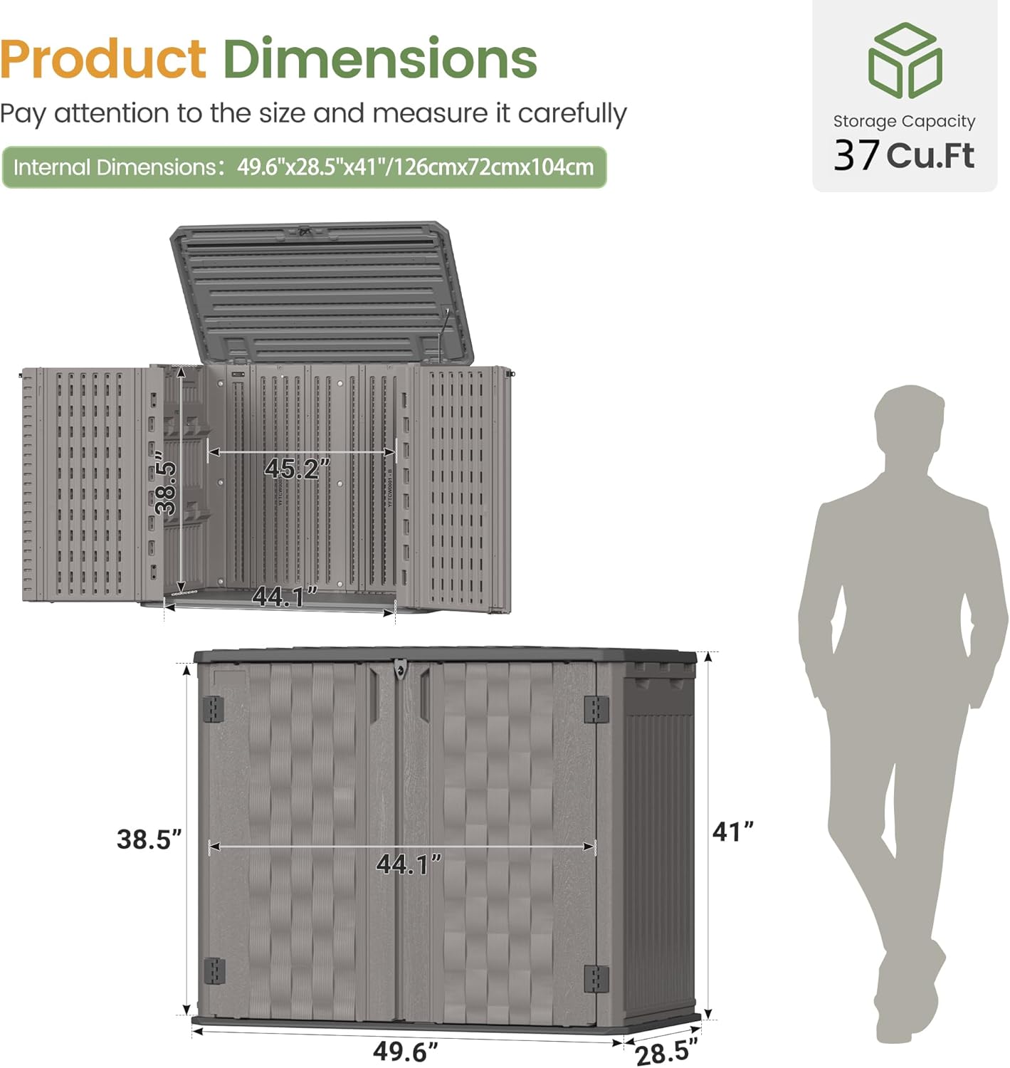 Amopatio 37 Cu Ft Premium Vertical Storage Shed, Outdoor Resin Shed with Floor, Waterproof Weather Resistance Plastic Cabinet, Lockable Doors for Patio, Garden Tools, Lawn, Dark Grey