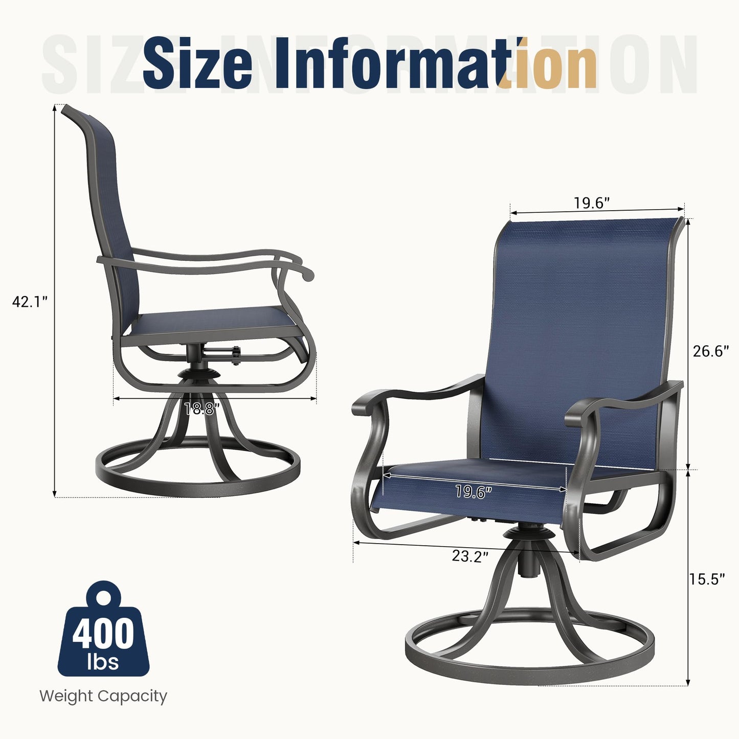 Amopatio Patio Swivel Chairs Set of 4, Outdoor Swivel Rocker Dining Chairs with All Weather Textilene High Back & Metal Frame, for Backyard Deck Lawn Garden, Navy Blue