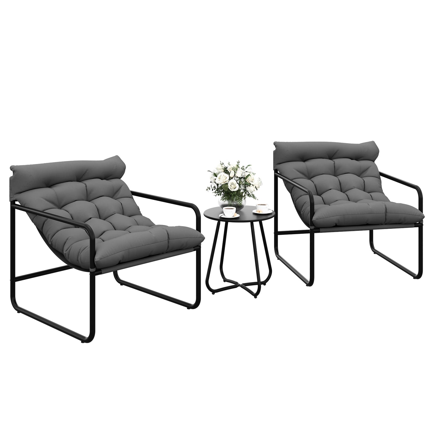 3-Piece Modern Outdoor Lounge Set for 2 - Gray Balcony Furniture with Cushions, Stylish Garden & Patio Seating