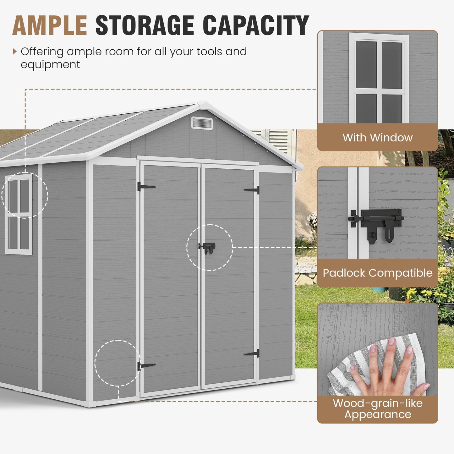 Amopatio Resin Outdoor Storage Shed 6x8FT