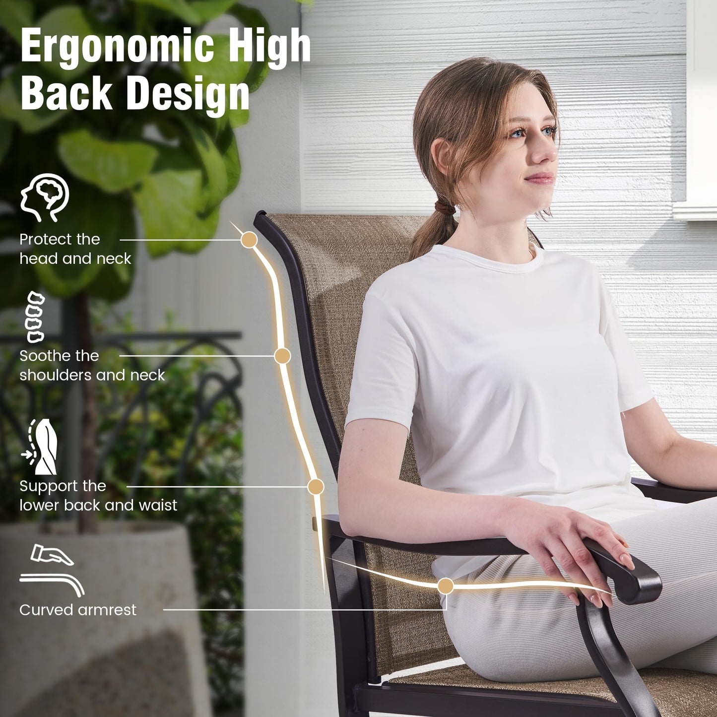 Amopatio Patio Swivel Chairs Set of 6, Outdoor Swivel Rocker Dining Chairs with All Weather Textilene High Back & Metal Frame, for Backyard Deck Lawn (Brown)