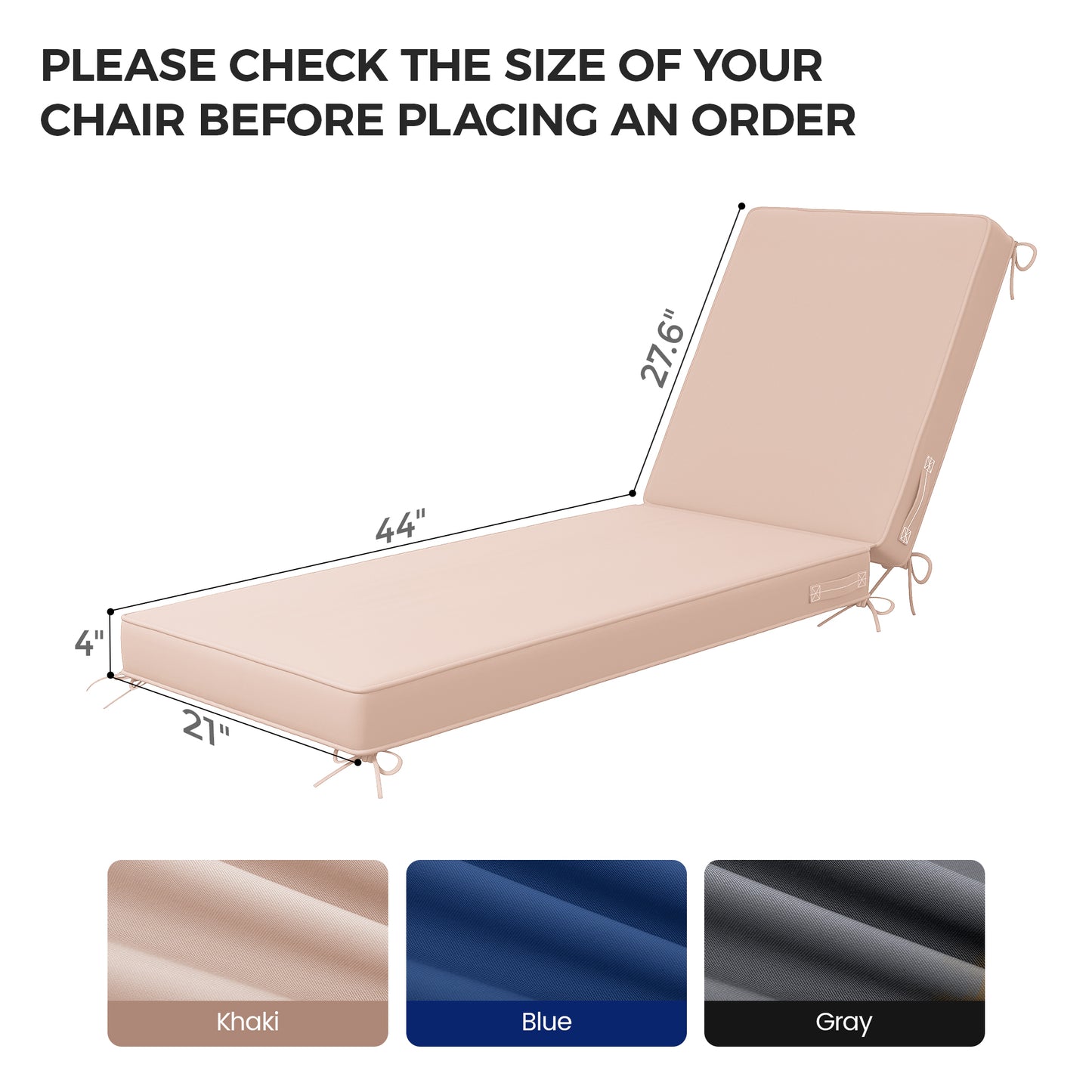 Amopatio 2 Pack Outdoor Chaise Lounge Cushions, Patio Furniture Cushions Non-Slip with Waterproof and Fade Resistant Cover, Removable Pool Lounge Chair Cushion for Poolside,Deck,Backyard,71.6x21x4 Inch,Khaki