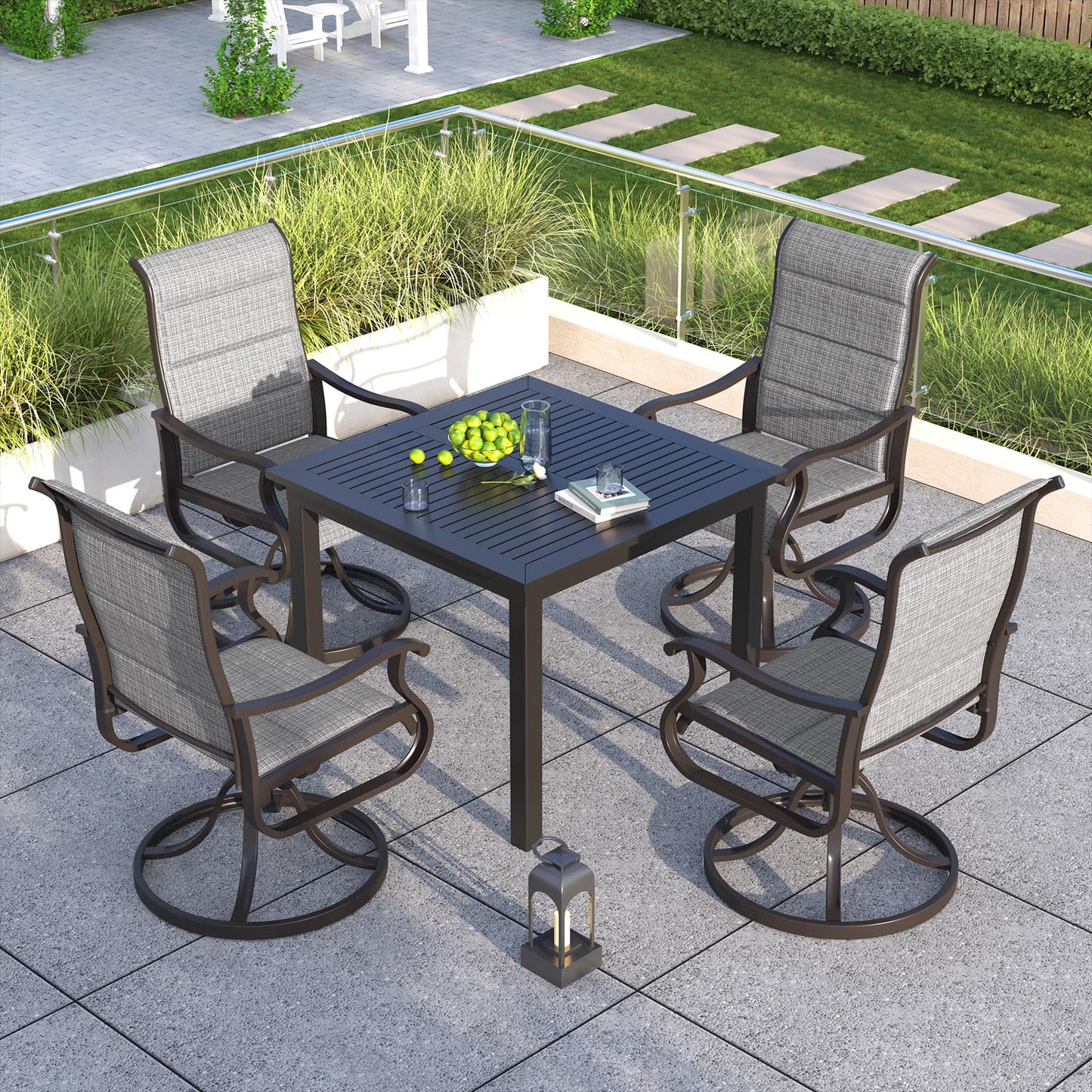Amopatio Padded Patio Swivel Chairs Set of 4, Outdoor Dining Chairs with Ultra Soft Textilene High Back Seat & Metal Rocker Frame, for Backyard Deck Garden (Light Gray)