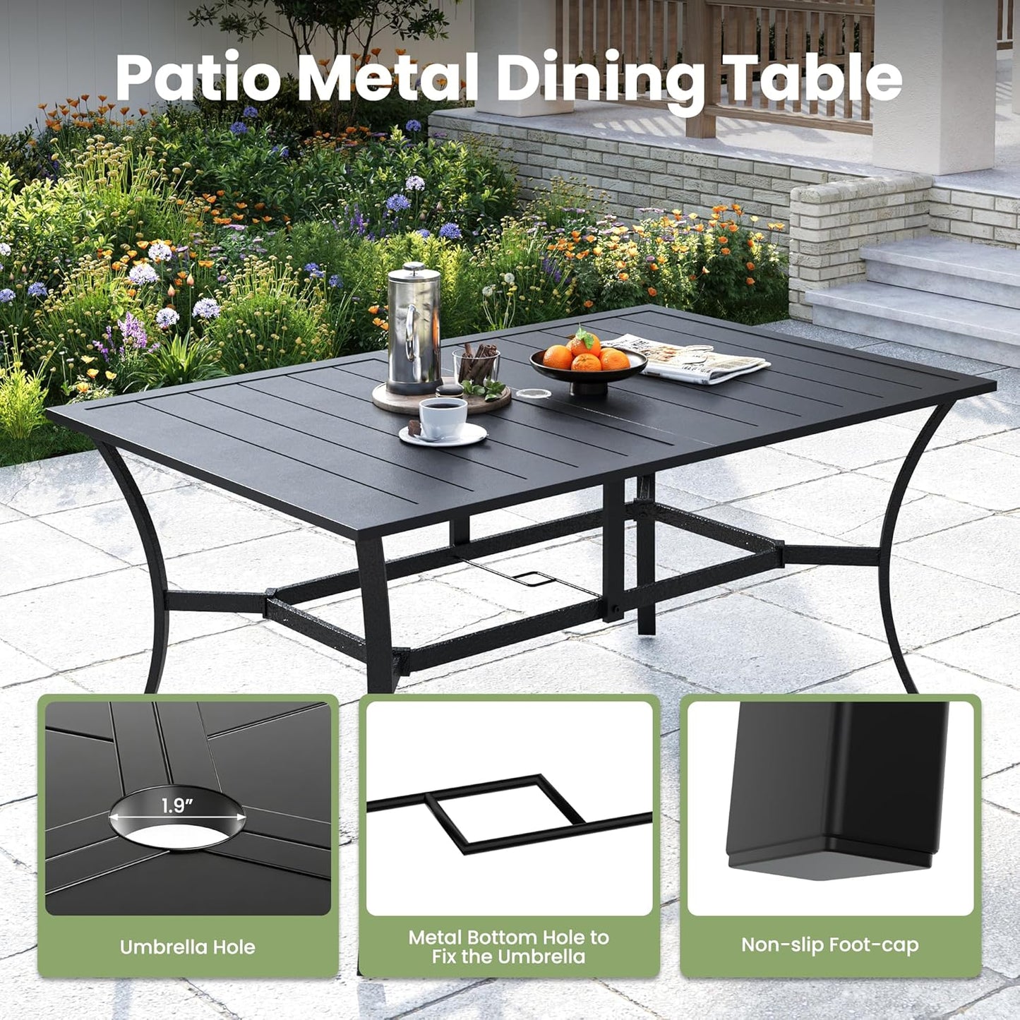 Amopatio 7 Pieces Patio Dining Set for 6, Outdoor Table and Chairs, 6 All Weather Swivel Patio Chairs, 59" Patio Spliced Rectangular Table with Umbrella Hole, for, Backyard, Poolside & Garden, Brown