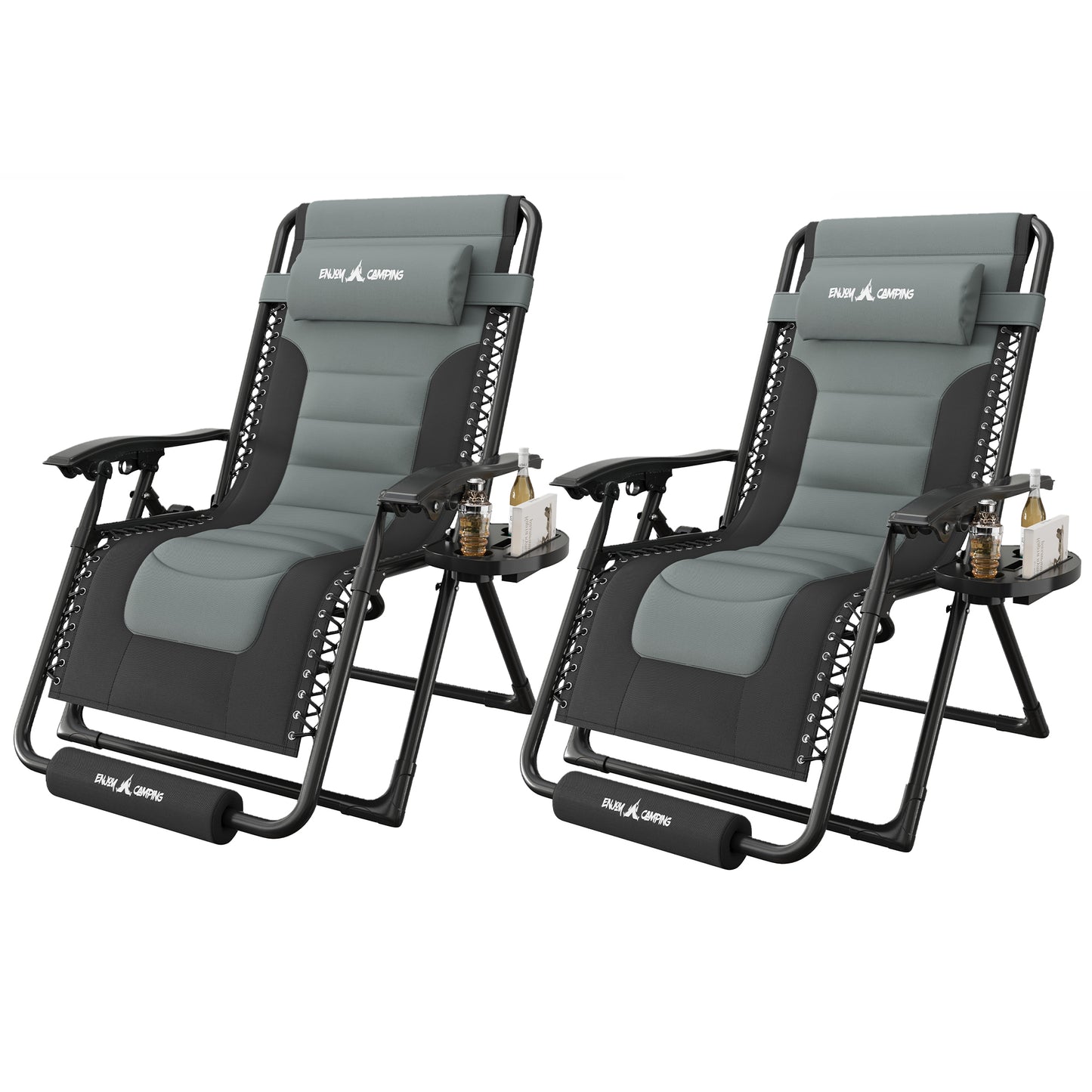Amopatio Zero Gravity Reclining Patio Chairs Set of 2,XL Foldable Lounge Chair with Removable Cup Holder/Headrest/Footrest,500LBS Capacity, Portable for Outdoor Patio Pool Backyard