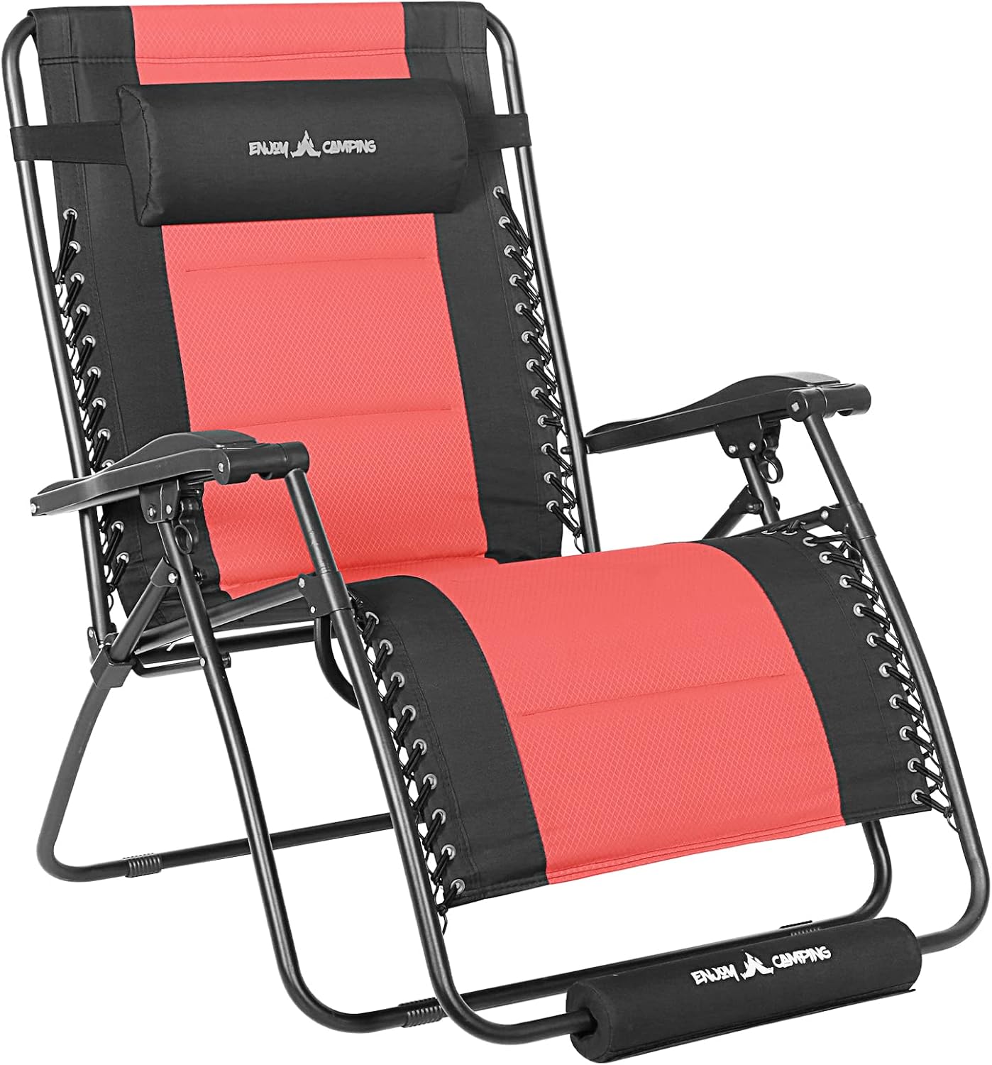 Amopatio XXL Oversized Zero Gravity Chair, 33" Width Padded Lounge Chairs for Outside, Folding Reclining Camping Chair for Patio Pool Porch Deck Beach, Red