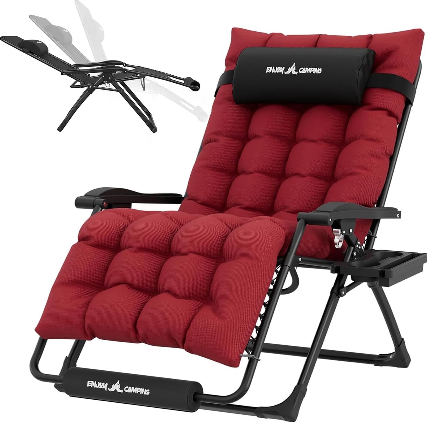 Oversized Padded XL Zero Gravity Chair for Indoor & Outdoor, 30'' Wide Heavy Duty Patio Reclining Lounge Chairs with Tray/Footrest/Headrest Foldable