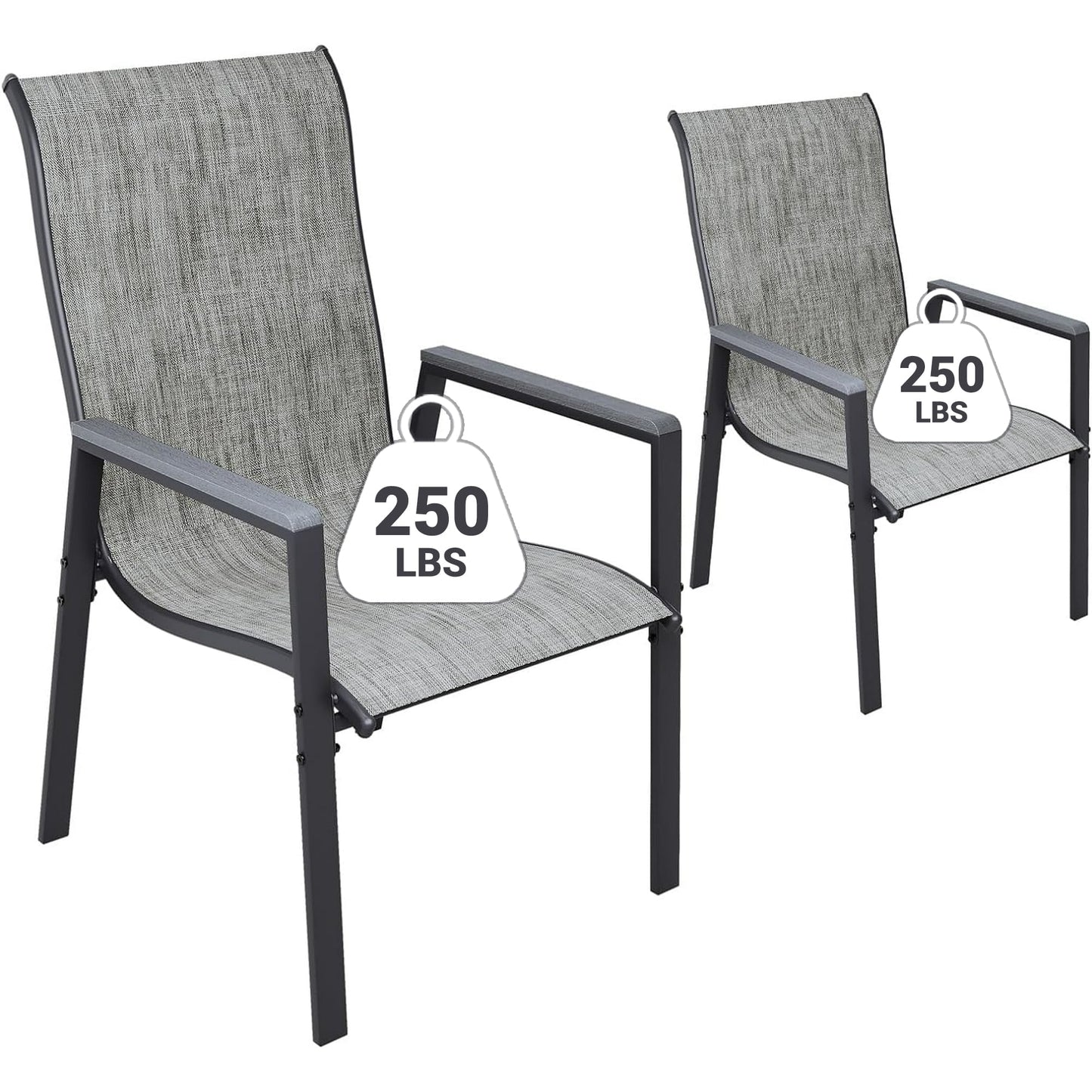 ELPOSUN Outdoor Patio Dining Chairs Set of 2,Breathable Seat Fabric and Alloy Steel Frame for Backyard Porch Garden Sunroom ,Durable Frame for Lawn Garden Backyard, Light Gray