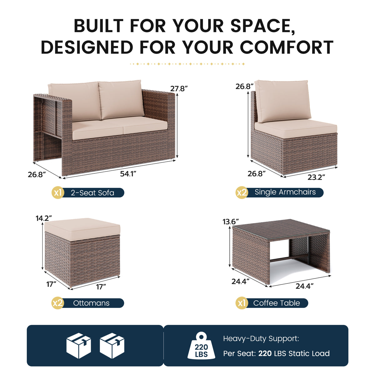 Amopatio Patio Furniture Set, Outdoor Sectional, Khaki