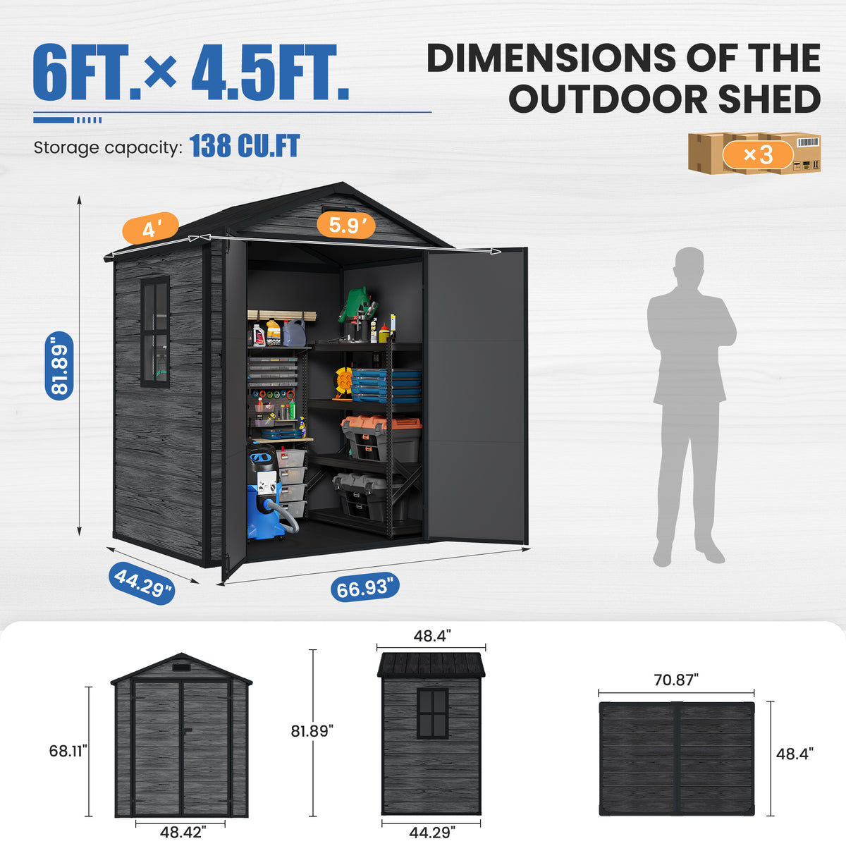 Amopatio 6x4 FT Outdoor Storage Shed with Floor, Dark Grey