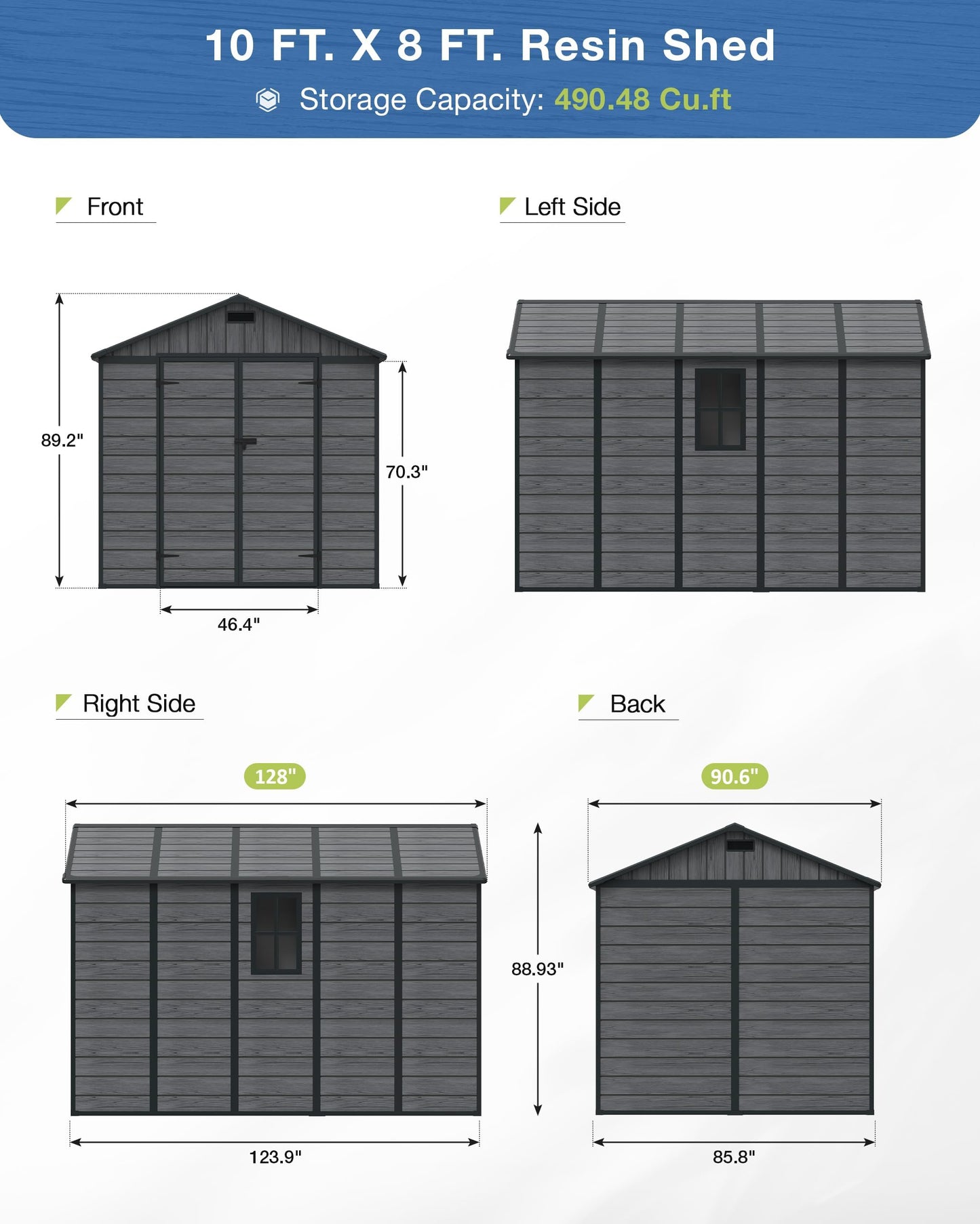 Amopatio 8x10 FT Resin Shed, Outdoor Storage Shed with Floor and Lockable Door, Window & Vents, Tool Sheds and Outdoor Storage for Tools,Bike, Garden Accessories, Waterproof,Dark Grey