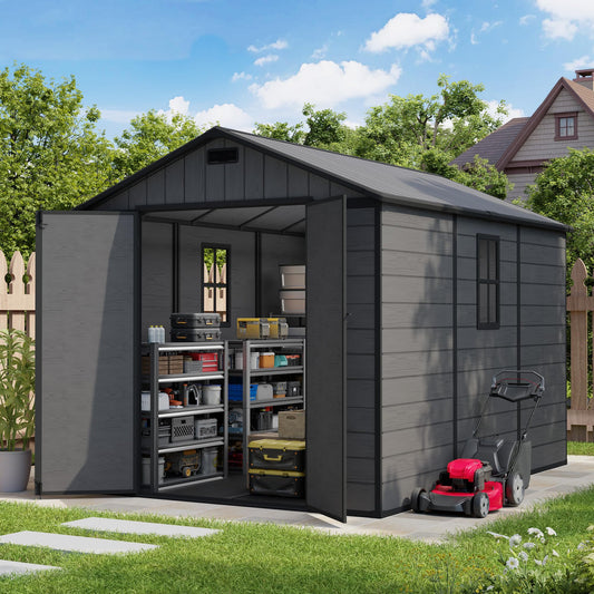Amopatio 8X10 FT Resin Storage Shed, Dark Grey