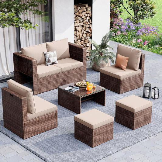 Amopatio Patio Furniture Set, Outdoor Sectional, Khaki