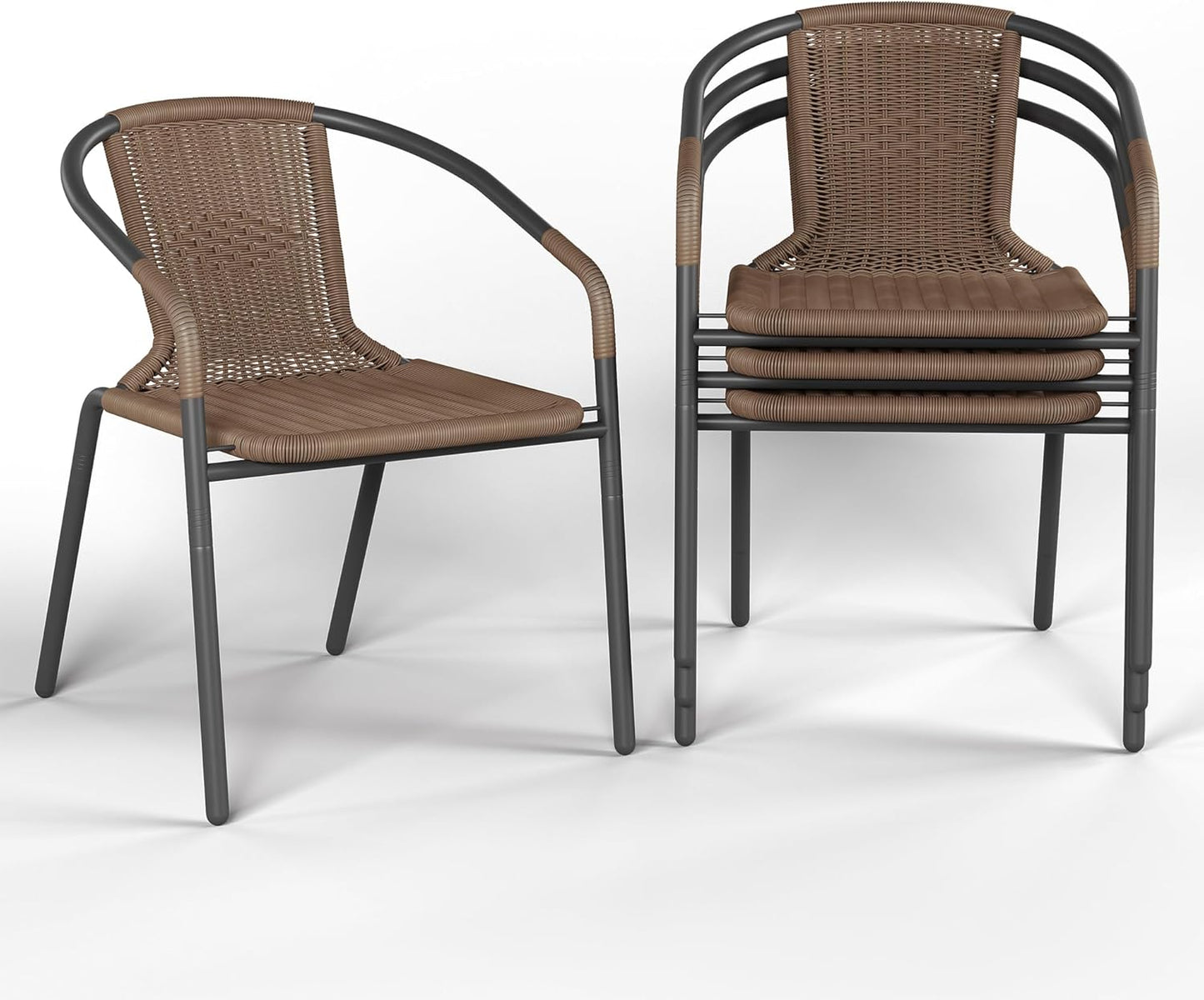 Amopatio Outdoor Dining Chairs Set of 4, Stackable Outdoor Patio Chairs, Rattan Wicker Patio Chairs Set of 4, for Porch, Deck, Garden, Poolside, Yard, Bistro, Restaurant, Brown