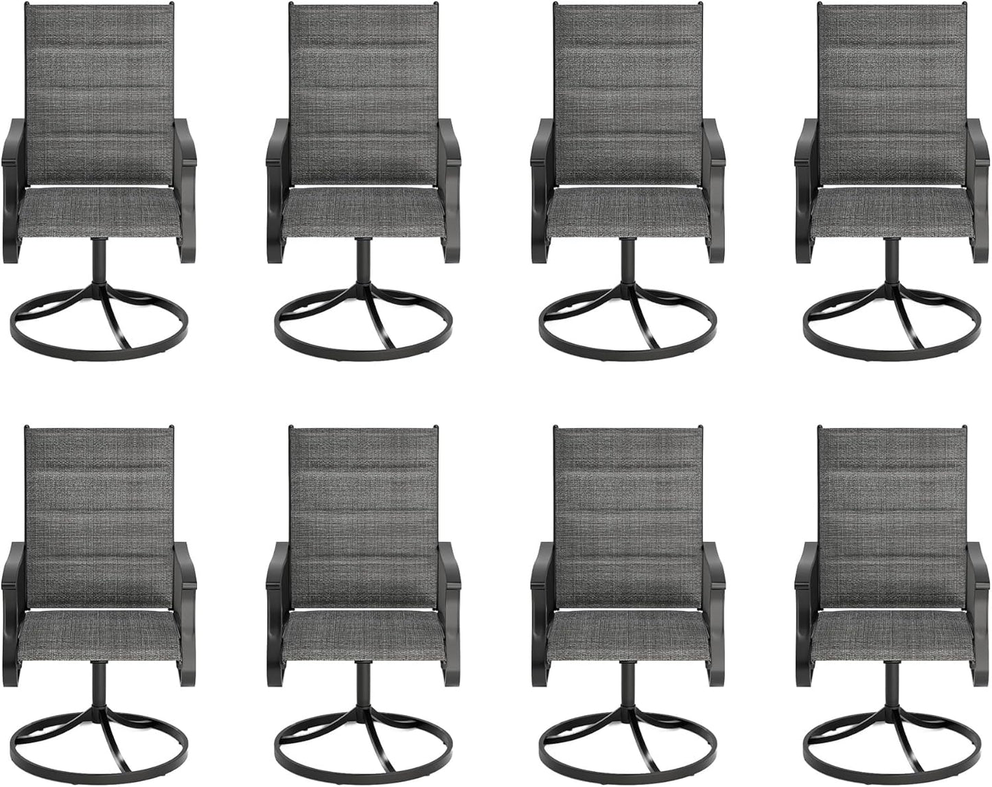 Amopatio Outdoor Patio Swivel Dining Chairs Set of 8, 360° Swivel Patio Chairs, All Weather Outdoor Swivel Chairs with Textilene Mesh and Rust-Proof Steel Frame, for Backyard & Porch, Dark Gray