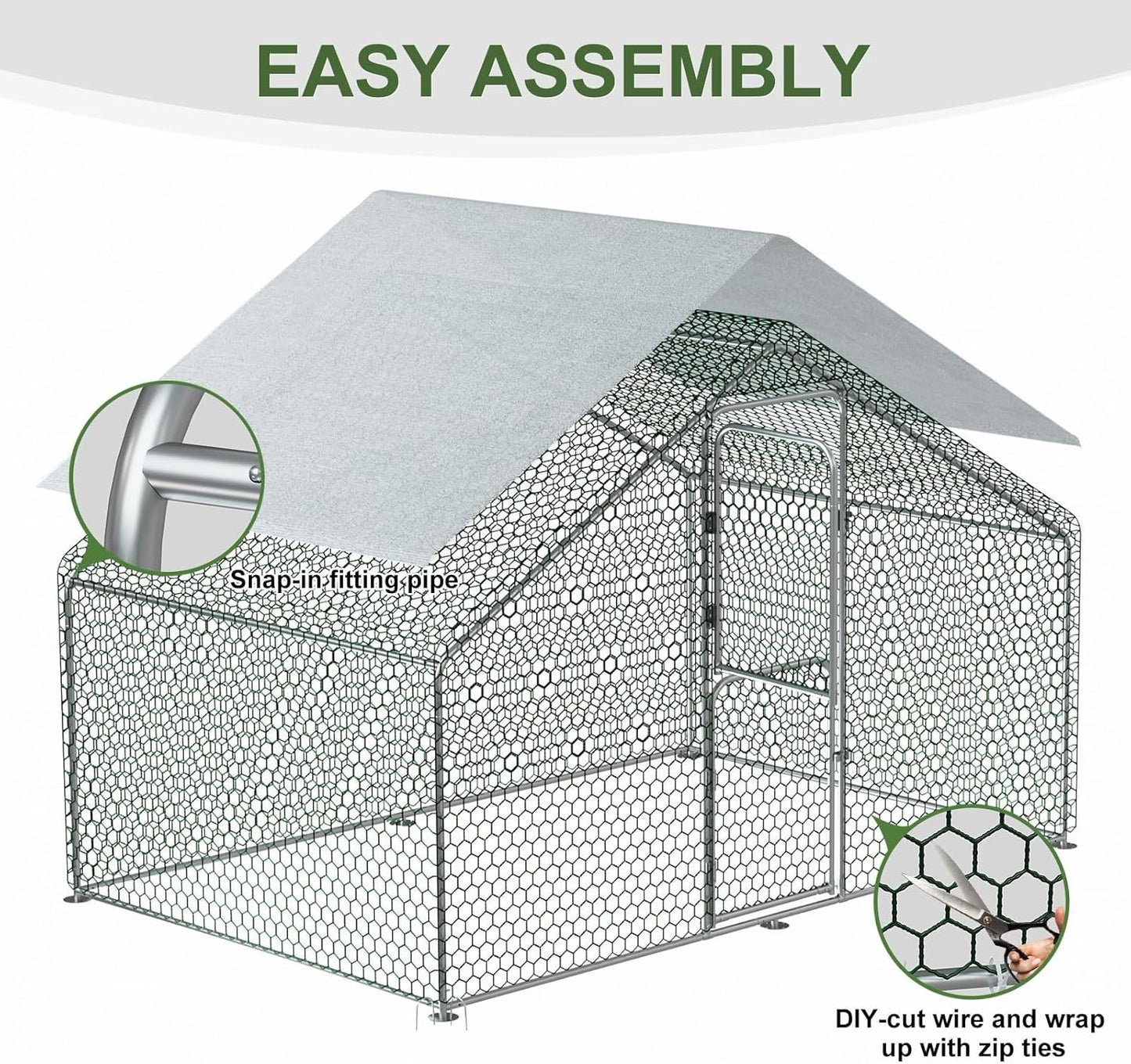 Large Chicken Coop Heavy Duty Walk-in Chicken Run Poultry Cage with Wire Mesh & Weatherproof PE Cover, Chicken Hen for Rabbits Duck(6.5x10x6.5 FT)