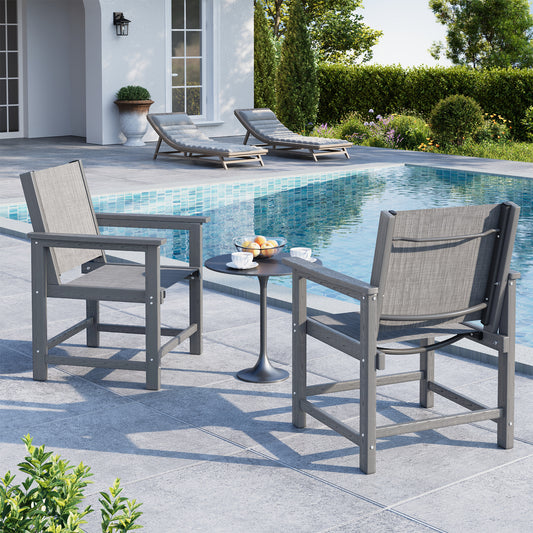 HDPE Patio Dining Chair Set of 2 with Armrests - Textilene Outdoor Chair with Wide Seat for Poolside, All Weather UV Resistant Heavy Duty Patio Chair for Backyard Balcony & Deck(Grey)