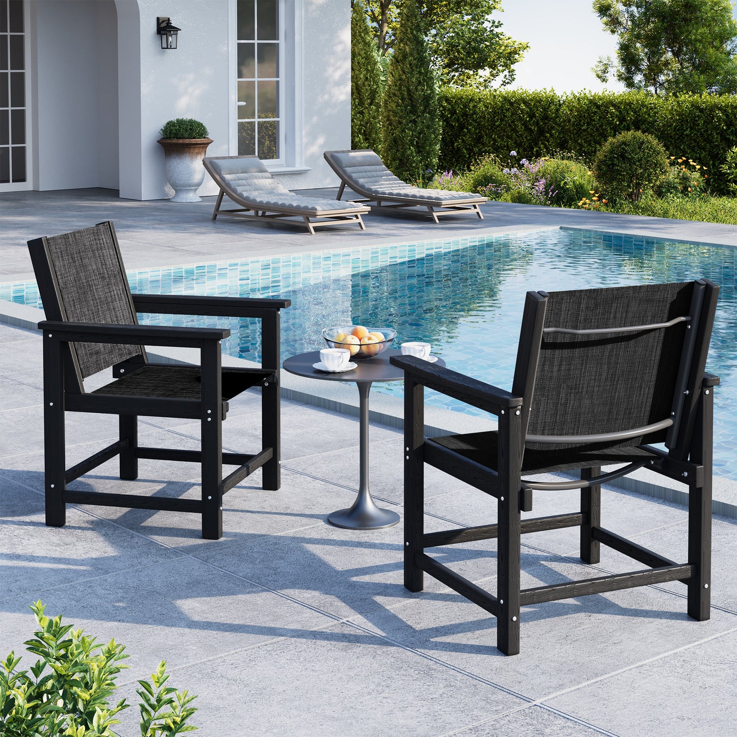 HDPE Patio Dining Chair with Armrests - Textilene Outdoor Chair with Wide Seat for Poolside, All Weather UV Resistant Heavy Duty Patio Chair for Backyard Balcony & Deck(Black)