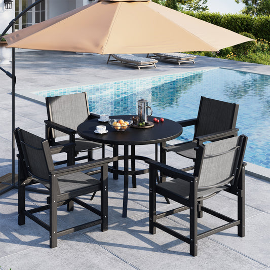 Amopatio Outdoor HDPE Dining Chairs Set of 4 All-Weather Patio Chairs with Textilene Backrest Heavy Duty for Porch Backyard Deck Lawn Garden, Black