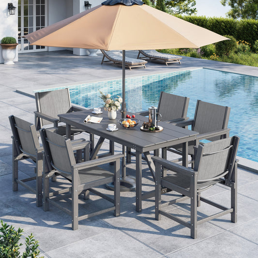 Amopatio Outdoor HDPE Dining Chairs Set of 6 All-Weather Patio Chairs with Textilene Backrest Heavy Duty for Porch Backyard Deck Lawn Garden, Gray