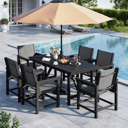Amopatio Outdoor HDPE Dining Chairs Set of 6 All-Weather Patio Chairs with Textilene Backrest Heavy Duty for Porch Backyard Deck Lawn Garden, Black