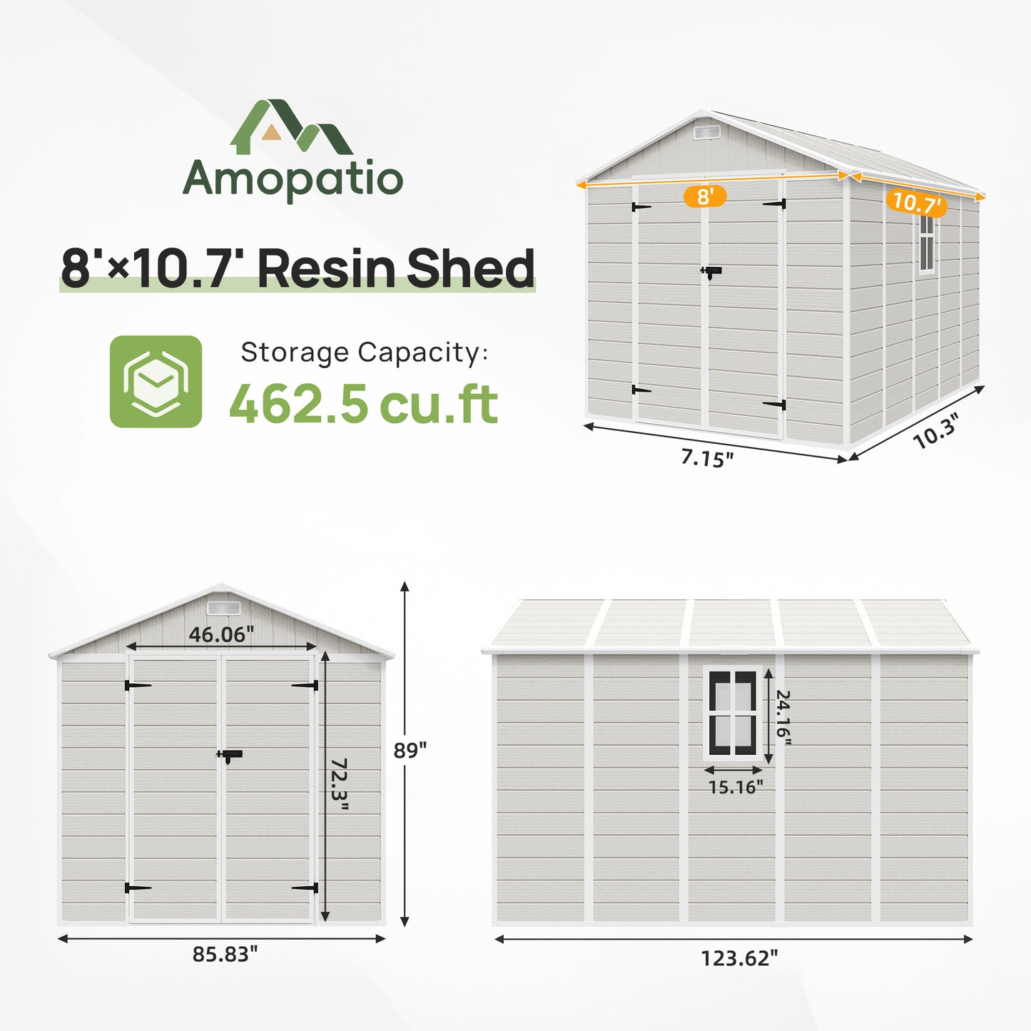 Amopatio Outdoor Storage Shed with Floor,8x10 FT Lockable Plastic Tool Shed with Ventilation,Waterproof Resin Garden Sheds for Backyard,Patio,Lawn and Bike Bedge