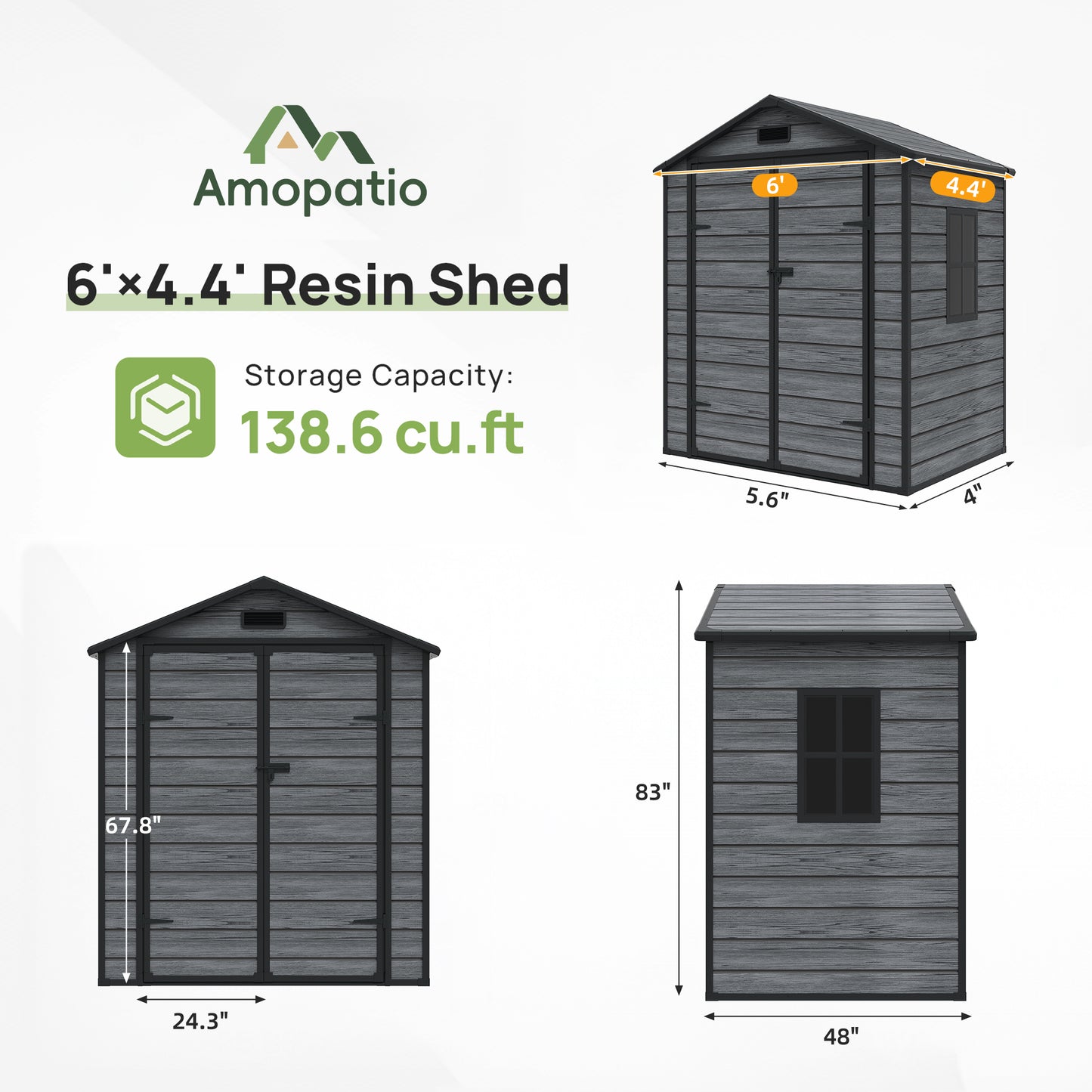 Amopatio Outdoor Storage Shed with Floor,6x4.5 FT Lockable Plastic Tool Shed with Ventilation,Waterproof Resin Garden Sheds for Backyard,Patio,Lawn and Bike Dark Grey