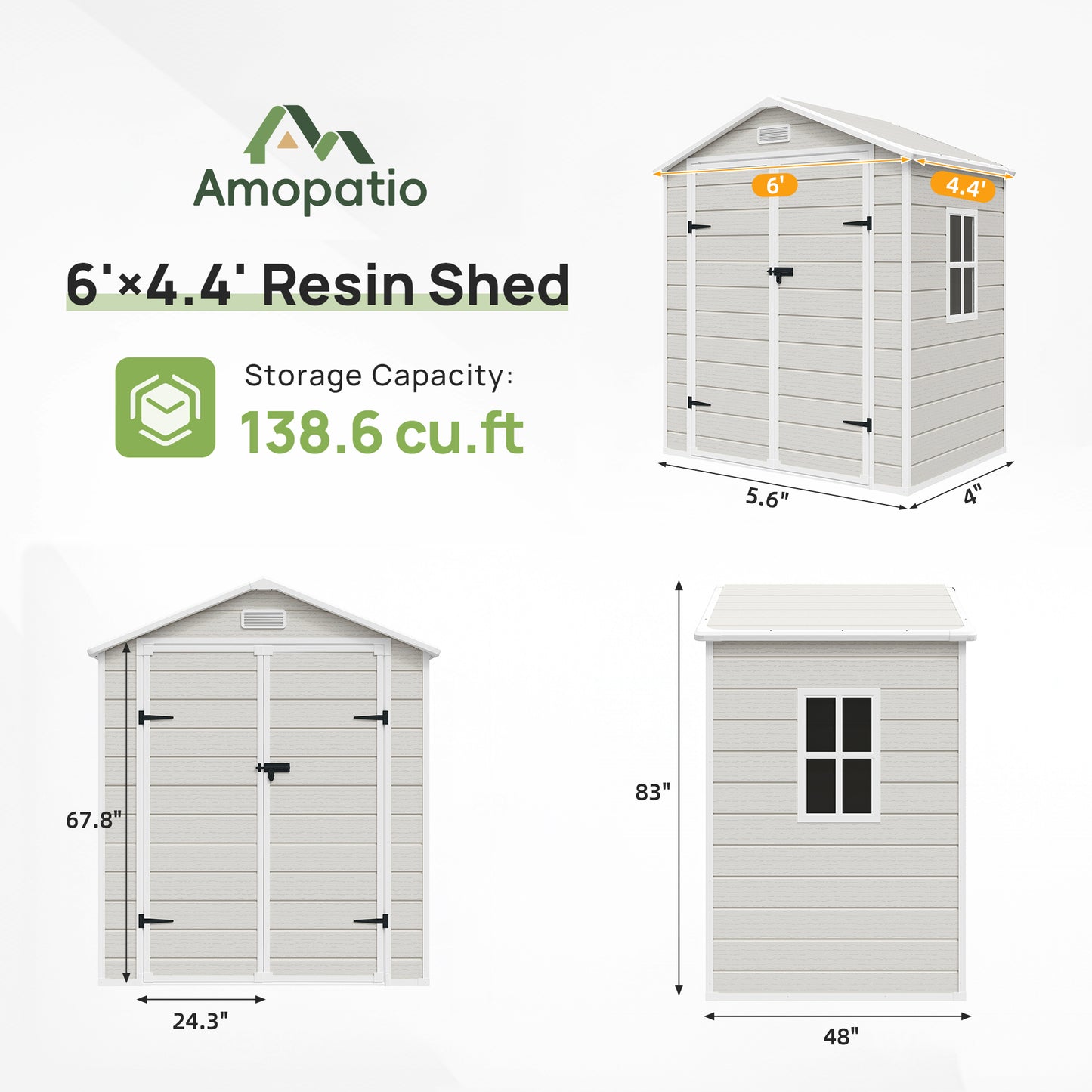 Amopatio Outdoor Storage Shed with Floor,6x4.5 FT Lockable Plastic Tool Shed with Ventilation,Waterproof Resin Garden Sheds for Backyard,Patio,Lawn and Bike Bedge