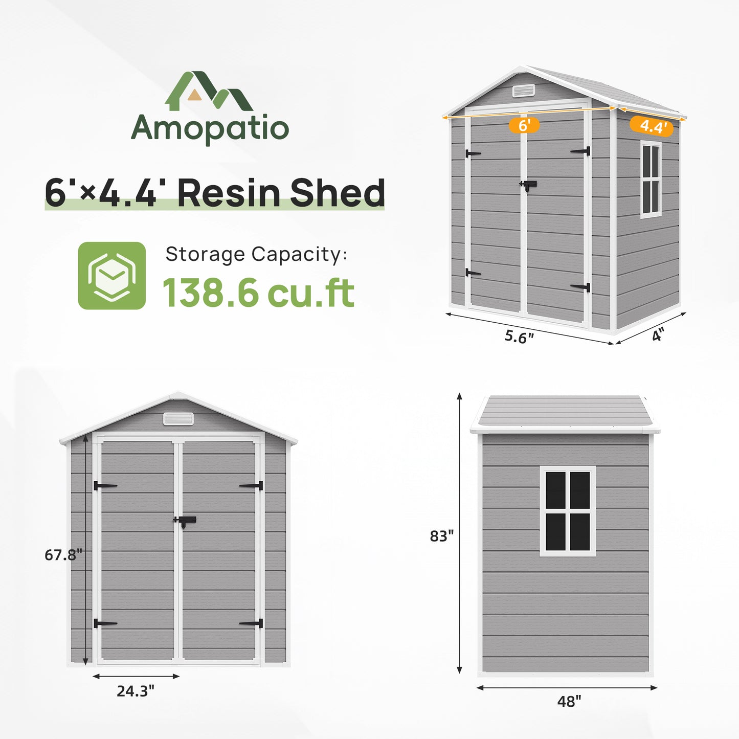 Amopatio Outdoor Storage Shed with Floor,6x4.5 FT Lockable Plastic Tool Shed with Ventilation,Waterproof Resin Garden Sheds for Backyard,Patio,Lawn and Bike Grey