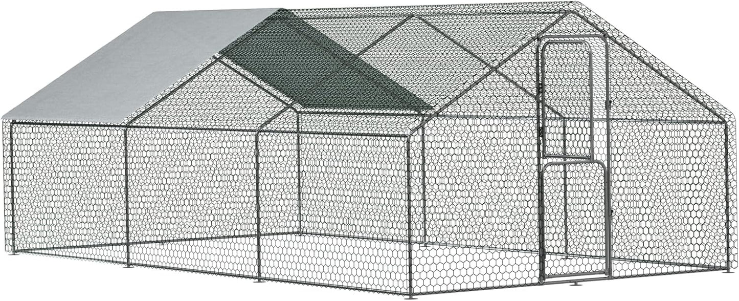 Amopatio Large Metal Chicken Coop Heavy Duty Walk-in Chicken Run Poultry Cage with Wire Mesh & Weatherproof PE Cover, Chicken Pen for 20-30 Chickens, Duck Rabbit House Outdoor (18x10x6.5 FT)