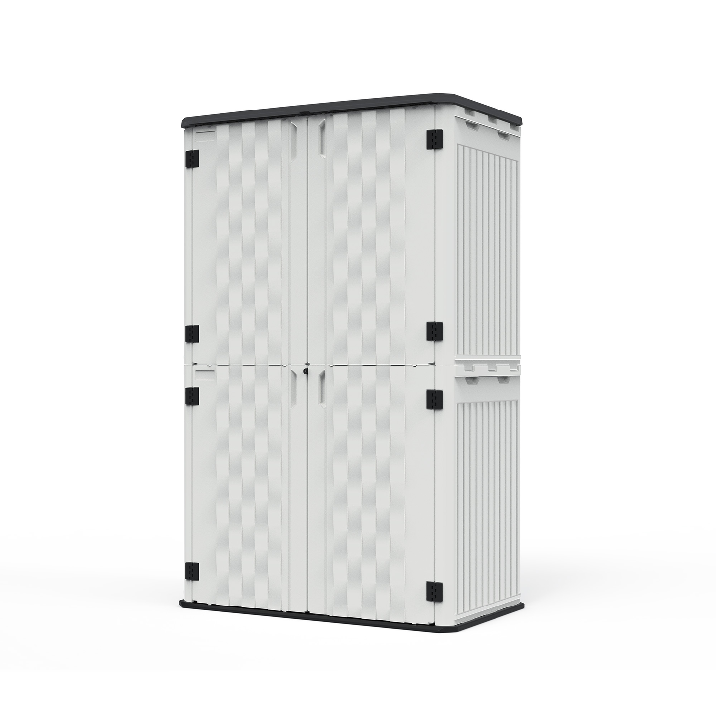 Amopatio 67 Cu Ft Premium Vertical Storage Shed, 4x6.5 FT Outdoor Resin Shed with Floor, Waterproof Weather Resistance Plastic Cabinet, Lockable Doors for Patio, Garden Tools, Lawn, Grey & White