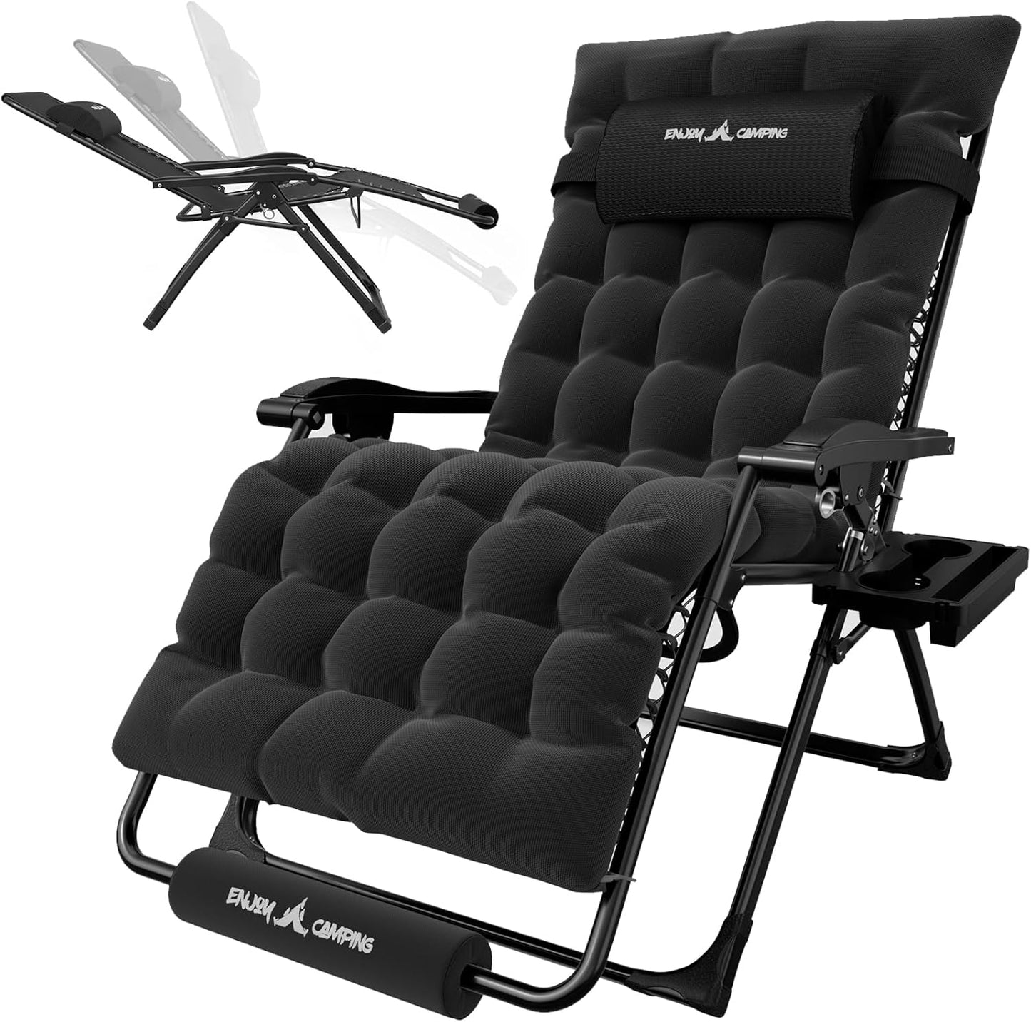 Amopatio Oversized Zero Gravity Chair with Cushion for Indoor & Outdoor, XXL 33Inch Patio Folding Reclining Lounge Chair with Tray/Footrest/Headrest