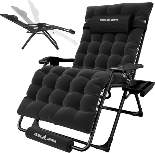 Amopatio Oversized Zero Gravity Chair with Cushion for Indoor & Outdoor, XXL 33Inch Patio Folding Reclining Lounge Chair with Tray/Footrest/Headrest