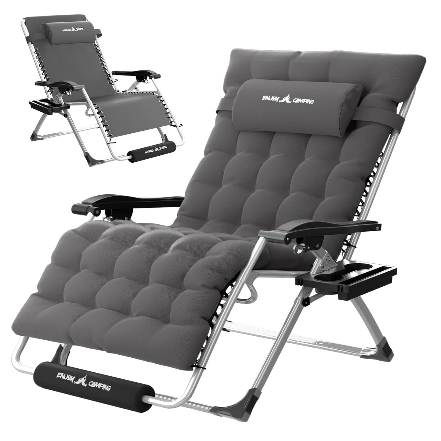 Amopatio Oversized Zero Gravity Chair with Cushion for Indoor & Outdoor, XXL 33Inch Patio Folding Reclining Lounge Chair with Tray/Footrest/Headrest