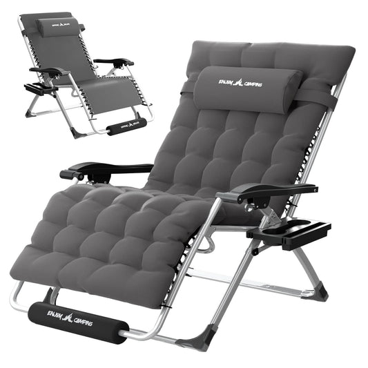 Amopatio Oversized Zero Gravity Chair with Cushion for Indoor & Outdoor, XXL 33Inch Patio Folding Reclining Lounge Chair with Tray/Footrest/Headrest