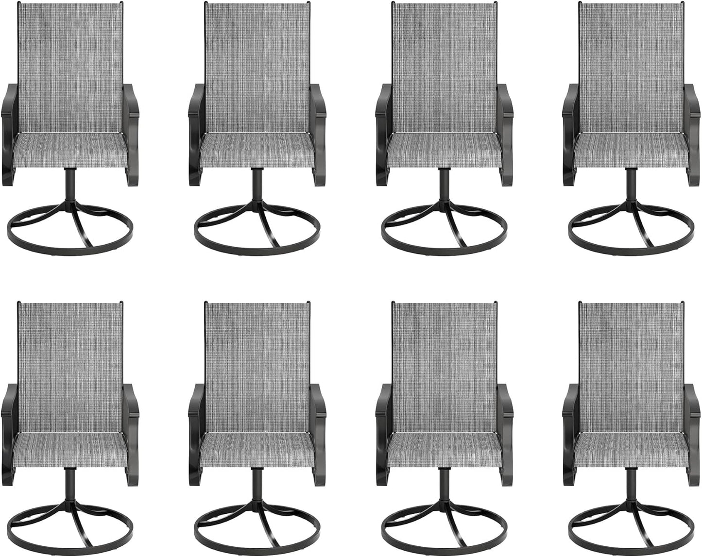 Amopatio Outdoor Patio Swivel Dining Chairs Set of 8, 360° Swivel Outdoor Chairs, All Weather Outdoor Swivel Chairs with Textilene Mesh and Rust-Proof Steel Frame, for Backyard & Porch,Grayish White