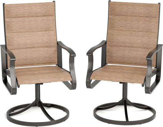 Amopatio Outdoor Patio Swivel Dining Chairs Set of 2, 360° Swivel Patio Chairs, All Weather Outdoor Swivel Chairs with Textilene Mesh and Rust-Proof Steel Frame, for Backyard & Porch, Brown