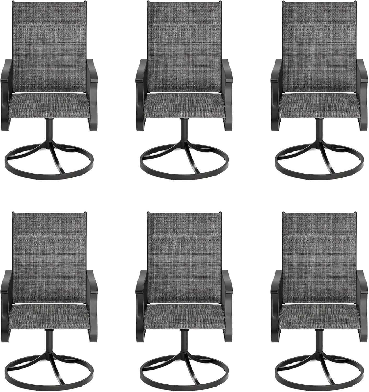 Amopatio Outdoor Patio Swivel Dining Chairs Set of 6, 360° Swivel Patio Chairs, All Weather Outdoor Swivel Chairs with Textilene Mesh and Rust-Proof Steel Frame, for Backyard & Porch, Dark Gray