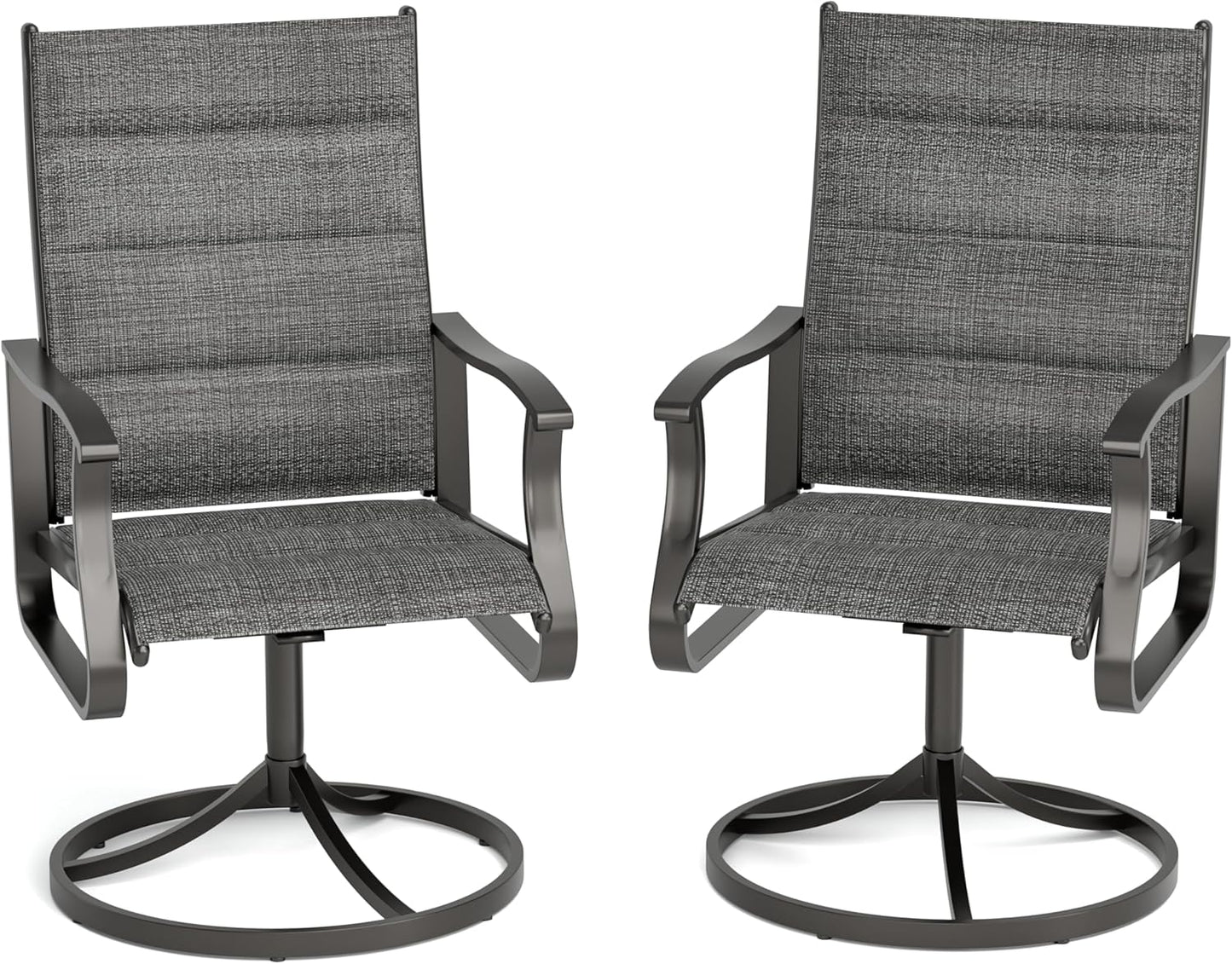 Amopatio Outdoor Patio Swivel Dining Chairs Set of 2, 360° Swivel Patio Chairs, All Weather Outdoor Swivel Chairs with Textilene Mesh and Rust-Proof Steel Frame, for Backyard & Porch, Dark Gray