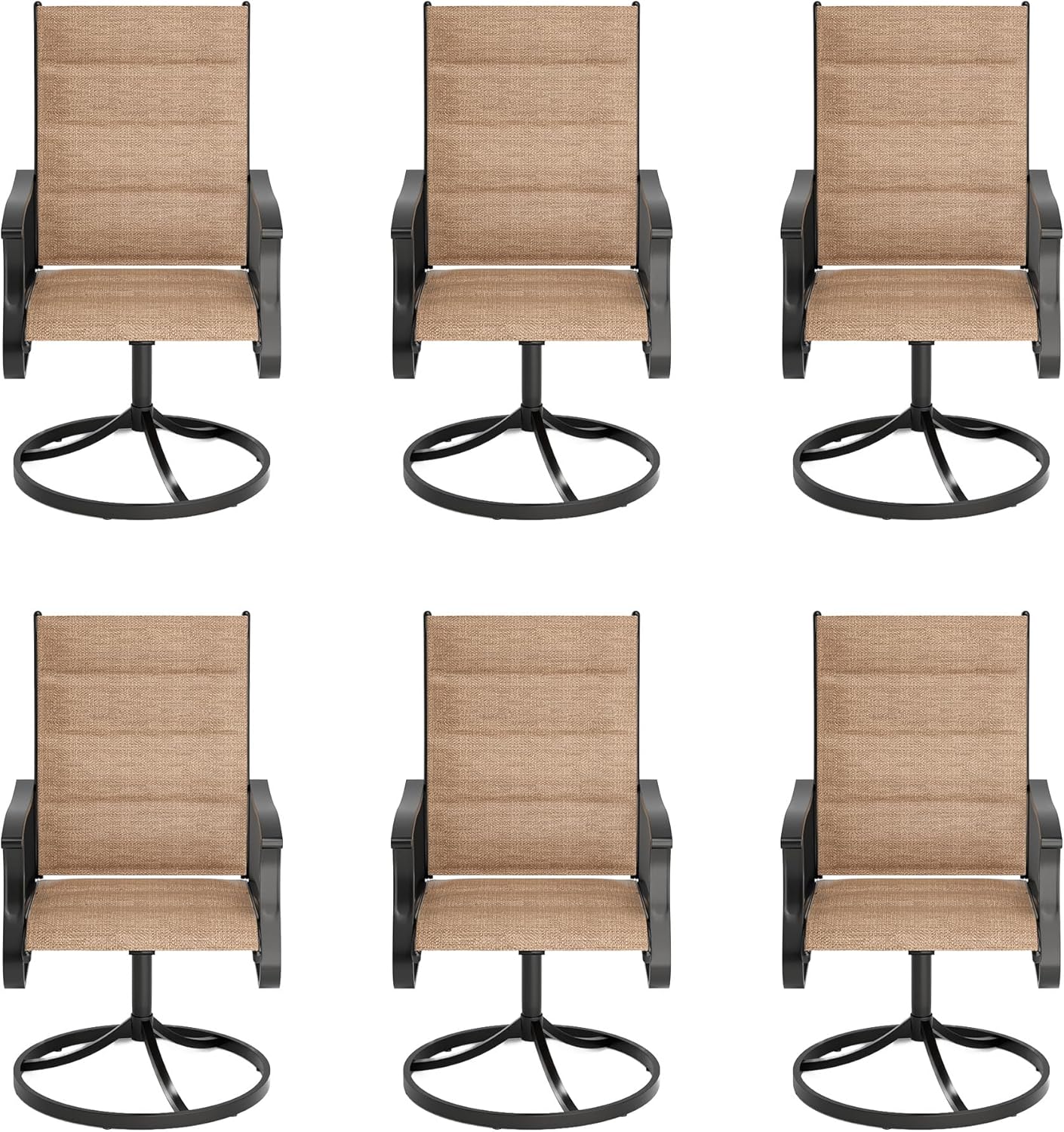Amopatio Outdoor Patio Swivel Dining Chairs Set of 6, 360° Swivel Patio Chairs, All Weather Outdoor Swivel Chairs with Textilene Mesh and Rust-Proof Steel Frame, for Backyard & Porch, Brown